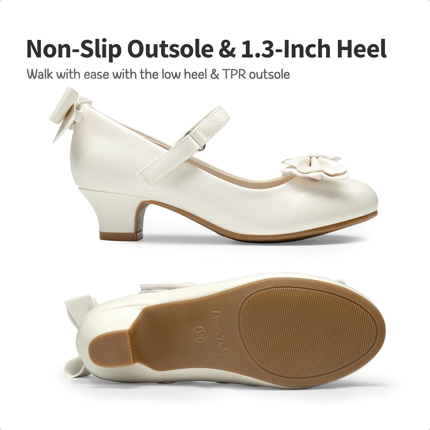 imageDREAM PAIRS Girls Dress Shoes Toddler Little Girls Heels Mary Jane Princess Shoes with Interchangeable Bow for Flower Girl Wedding PartyIvory