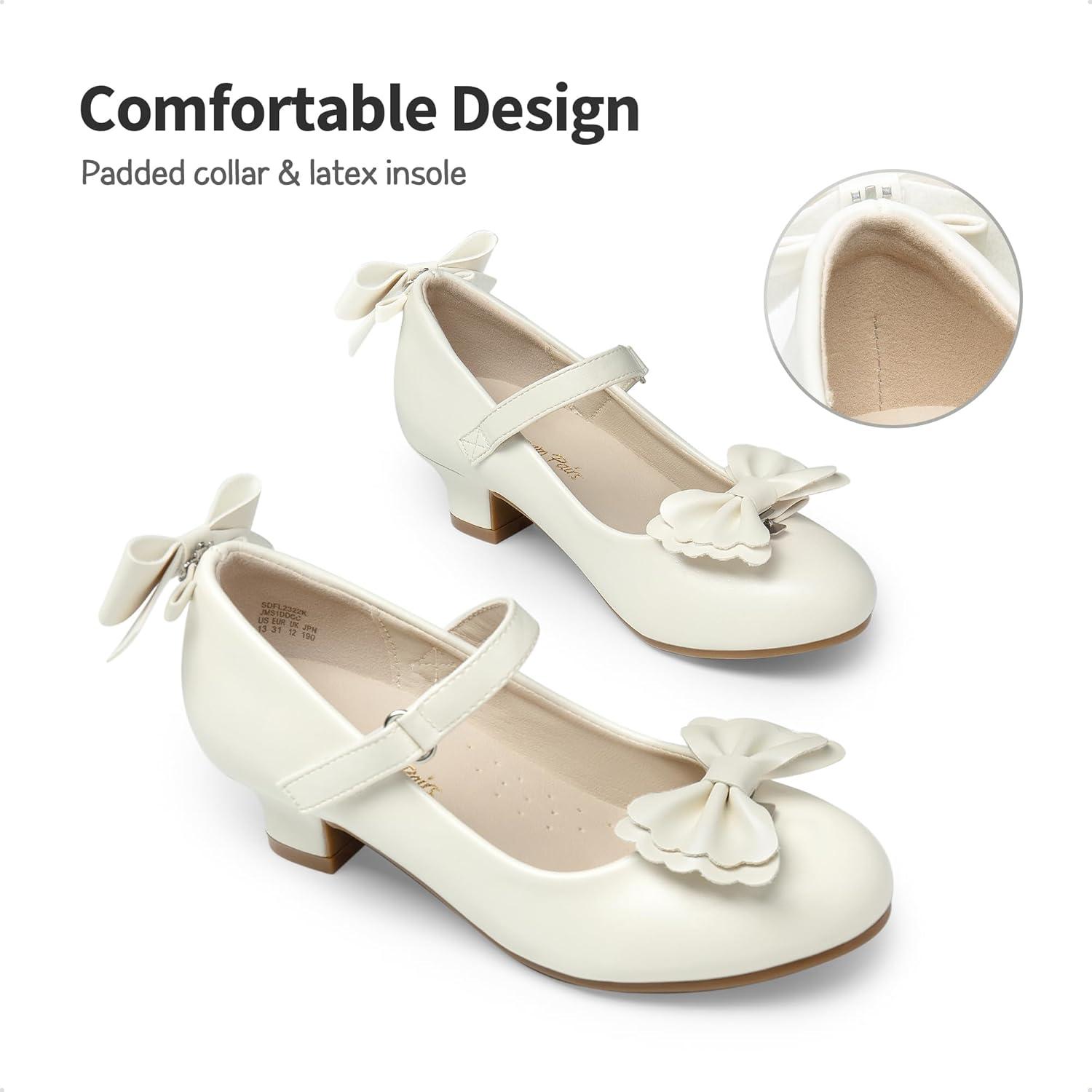 imageDREAM PAIRS Girls Dress Shoes Toddler Little Girls Heels Mary Jane Princess Shoes with Interchangeable Bow for Flower Girl Wedding PartyIvory