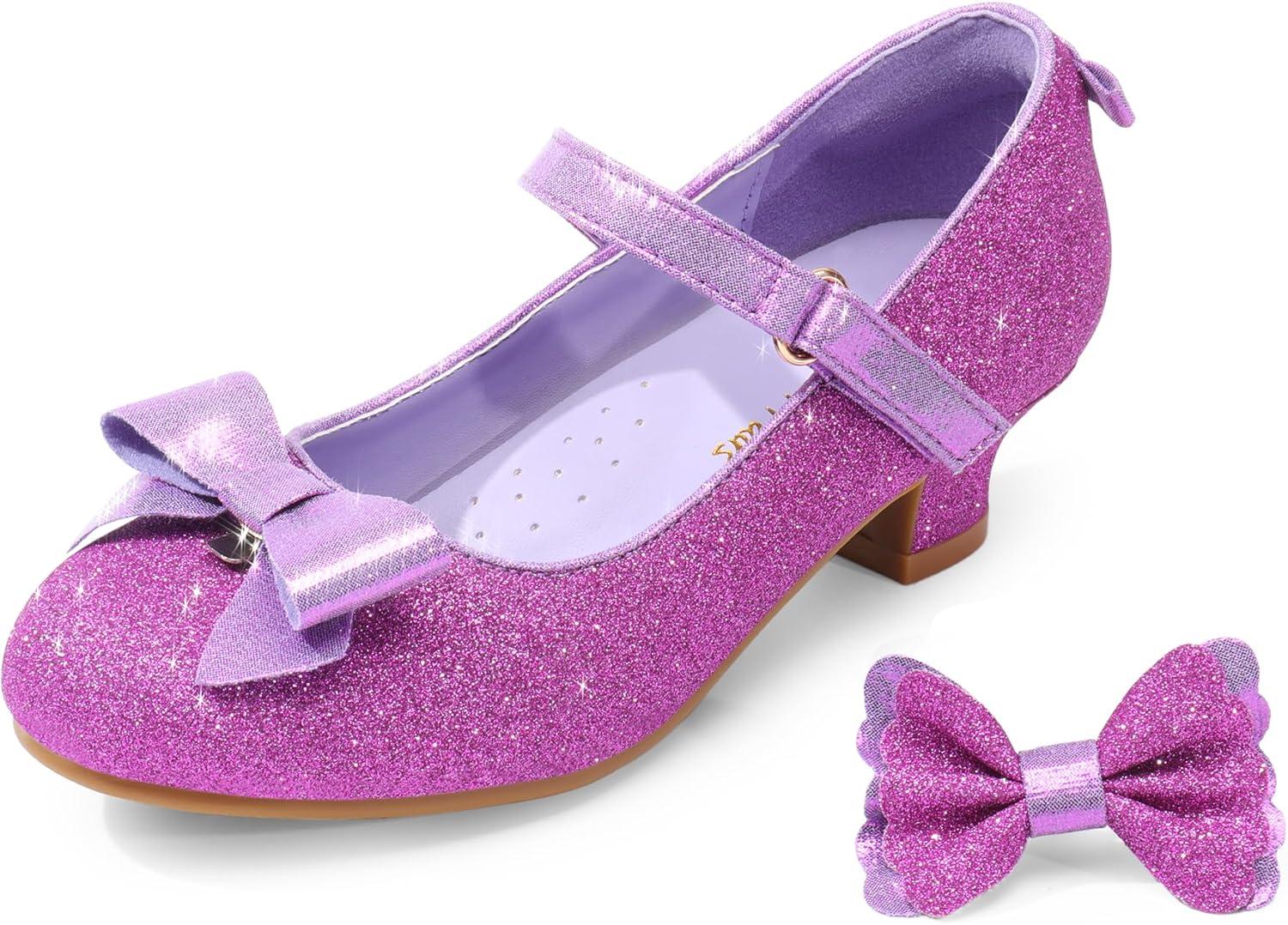 imageDREAM PAIRS Girls Dress Shoes Toddler Little Girls Heels Mary Jane Princess Shoes with Interchangeable Bow for Flower Girl Wedding PartyPurple