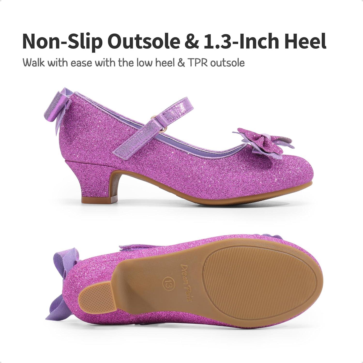 imageDREAM PAIRS Girls Dress Shoes Toddler Little Girls Heels Mary Jane Princess Shoes with Interchangeable Bow for Flower Girl Wedding PartyPurple