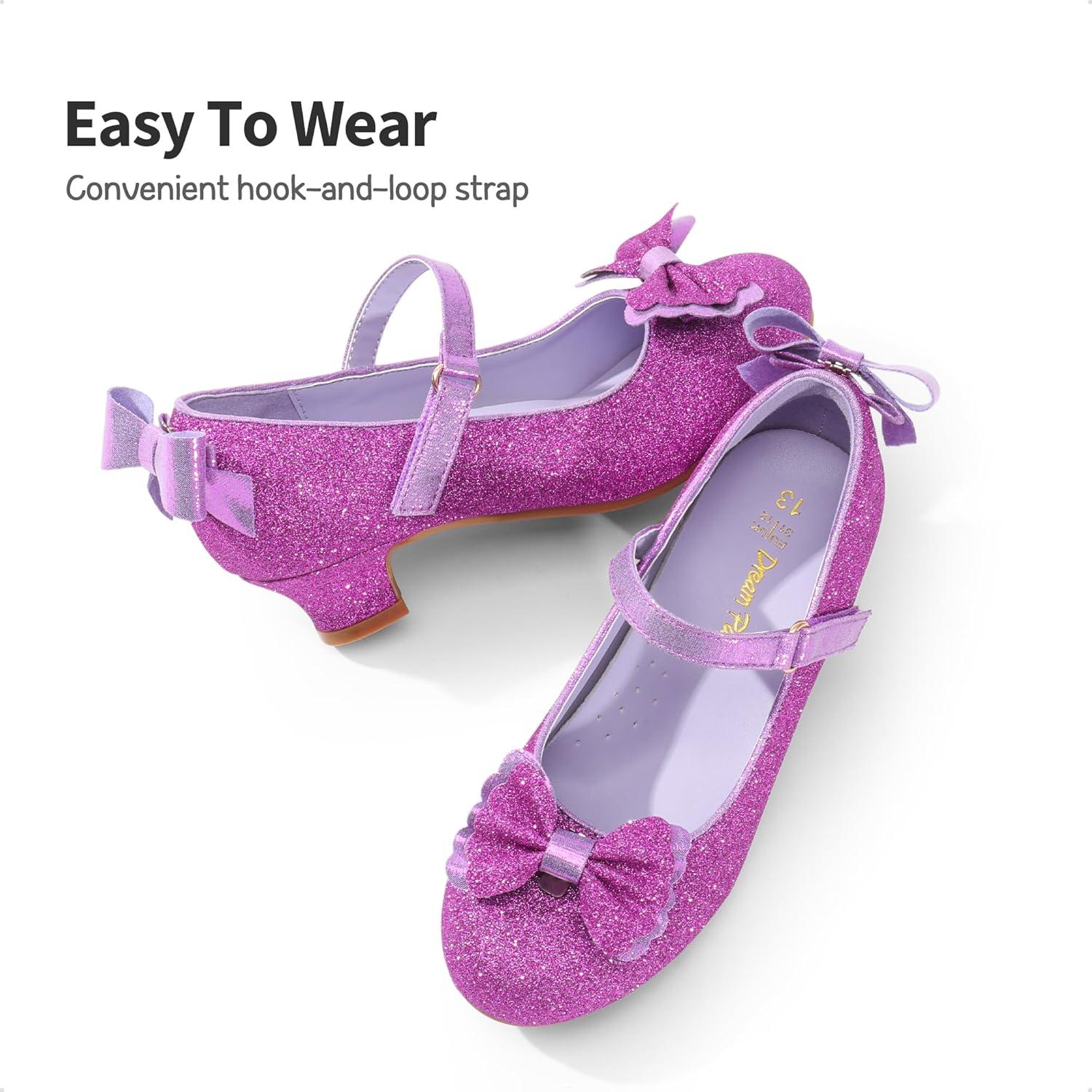 imageDREAM PAIRS Girls Dress Shoes Toddler Little Girls Heels Mary Jane Princess Shoes with Interchangeable Bow for Flower Girl Wedding PartyPurple