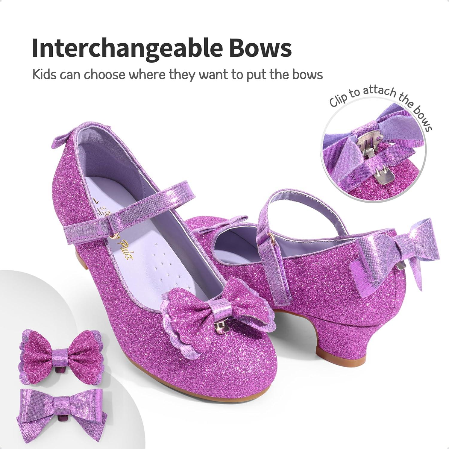imageDREAM PAIRS Girls Dress Shoes Toddler Little Girls Heels Mary Jane Princess Shoes with Interchangeable Bow for Flower Girl Wedding PartyPurple