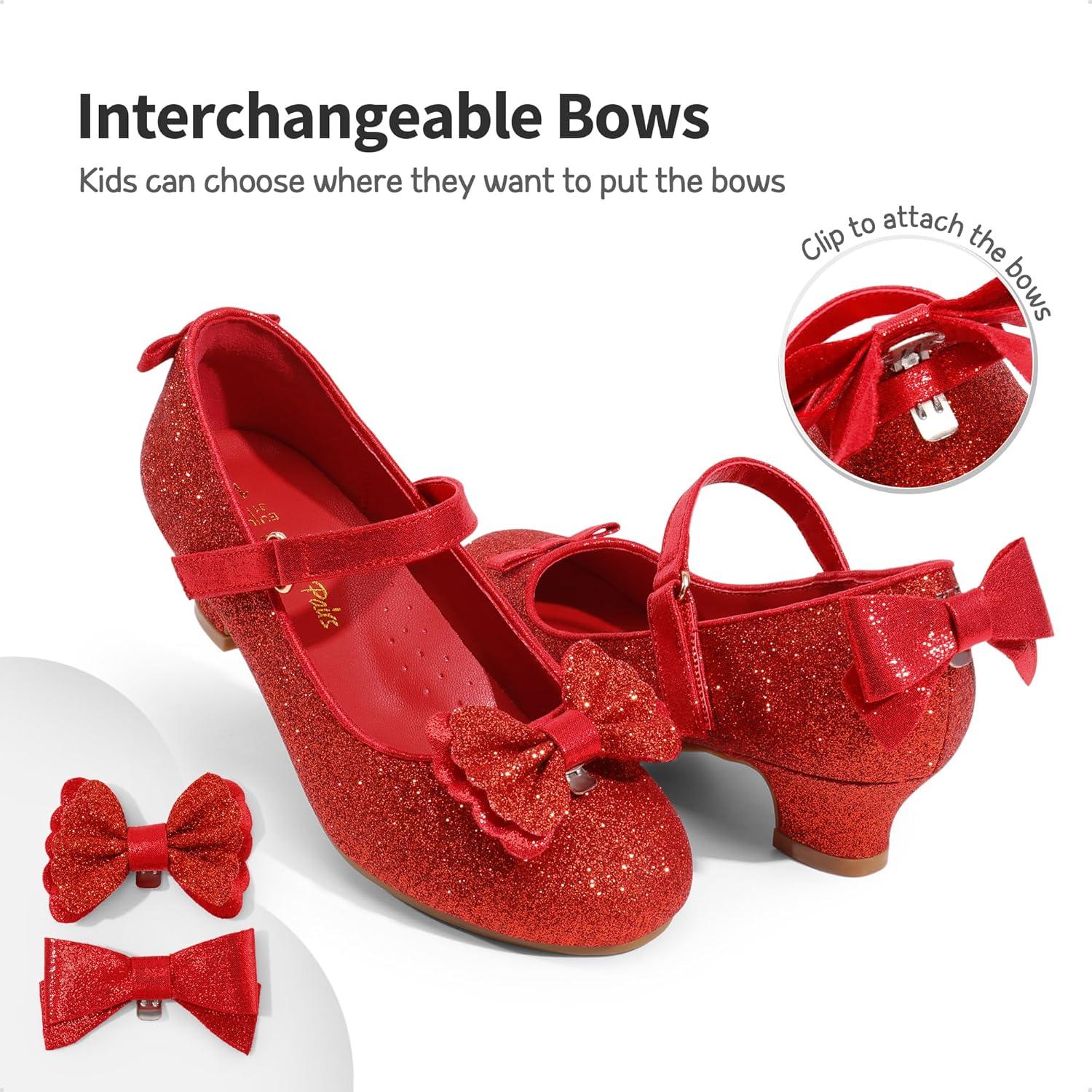 imageDREAM PAIRS Girls Dress Shoes Toddler Little Girls Heels Mary Jane Princess Shoes with Interchangeable Bow for Flower Girl Wedding PartyRed