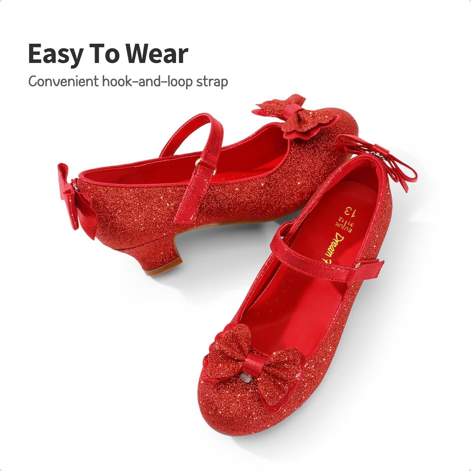 imageDREAM PAIRS Girls Dress Shoes Toddler Little Girls Heels Mary Jane Princess Shoes with Interchangeable Bow for Flower Girl Wedding PartyRed