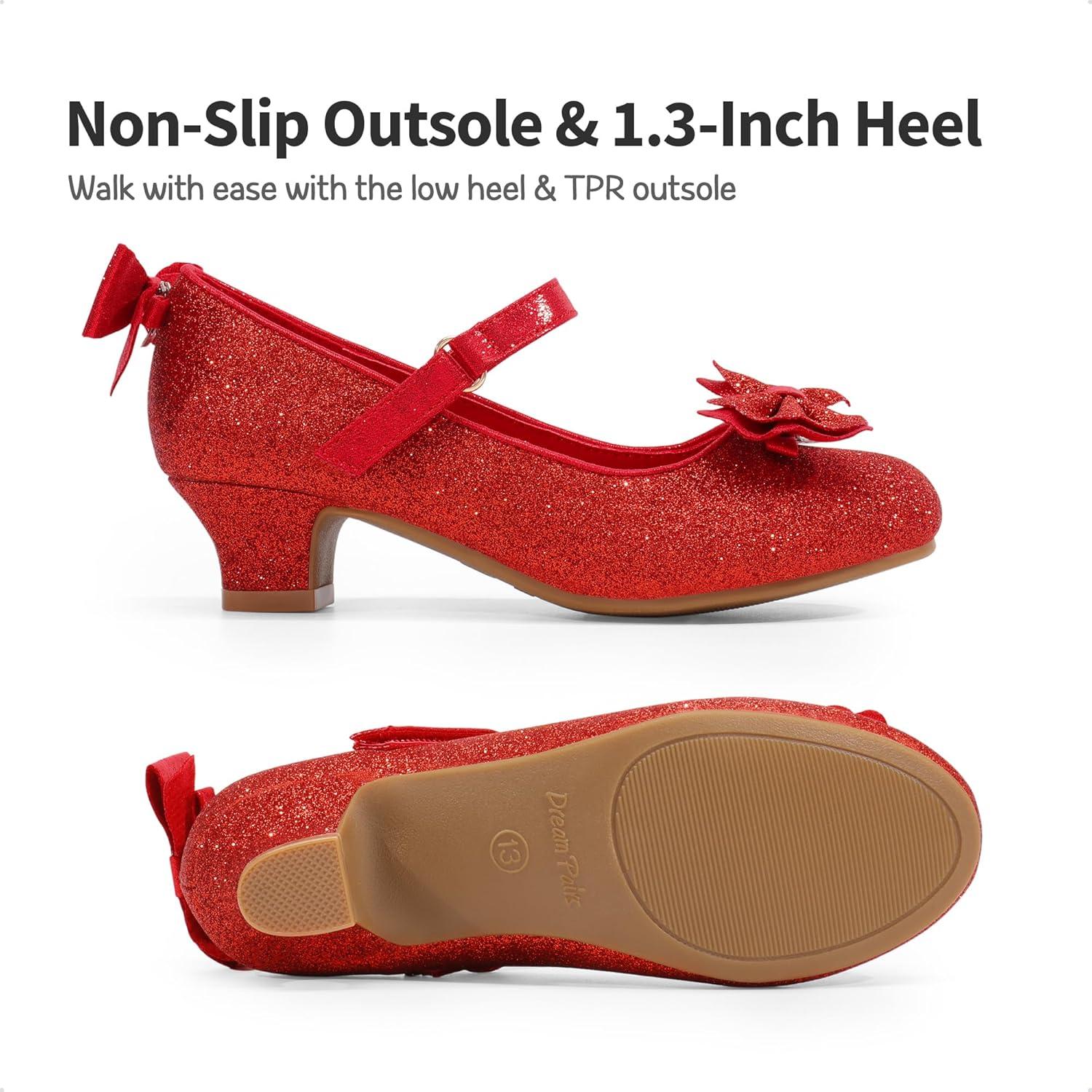 imageDREAM PAIRS Girls Dress Shoes Toddler Little Girls Heels Mary Jane Princess Shoes with Interchangeable Bow for Flower Girl Wedding PartyRed