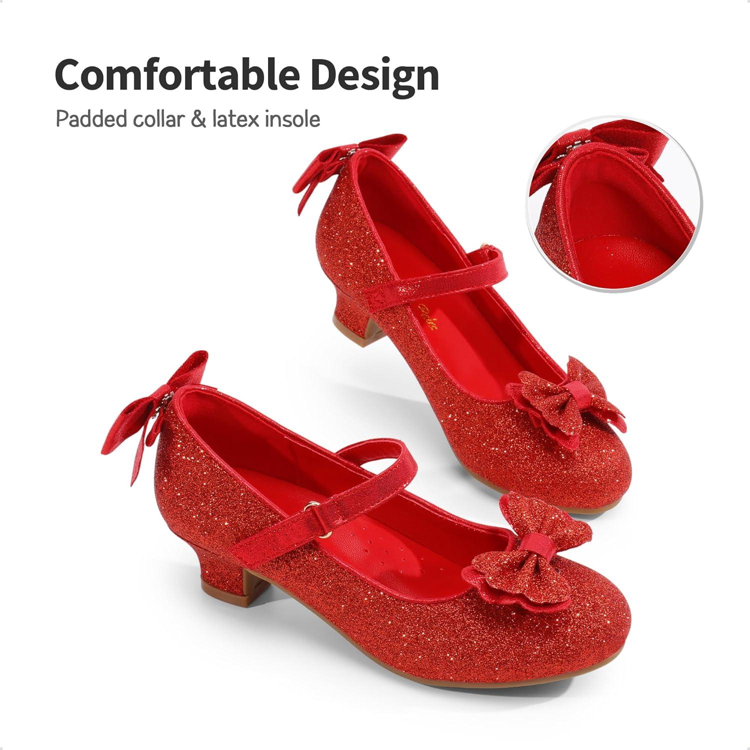 imageDREAM PAIRS Girls Dress Shoes Toddler Little Girls Heels Mary Jane Princess Shoes with Interchangeable Bow for Flower Girl Wedding PartyRed