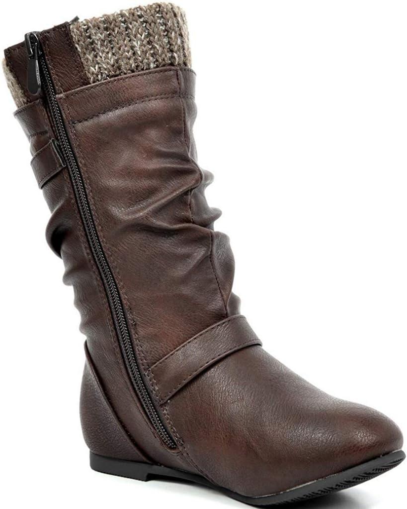 imageDREAM PAIRS Girls Faux Fur Lined Knee High Winter Riding BootsToddlerLittle KidBig KidBrown