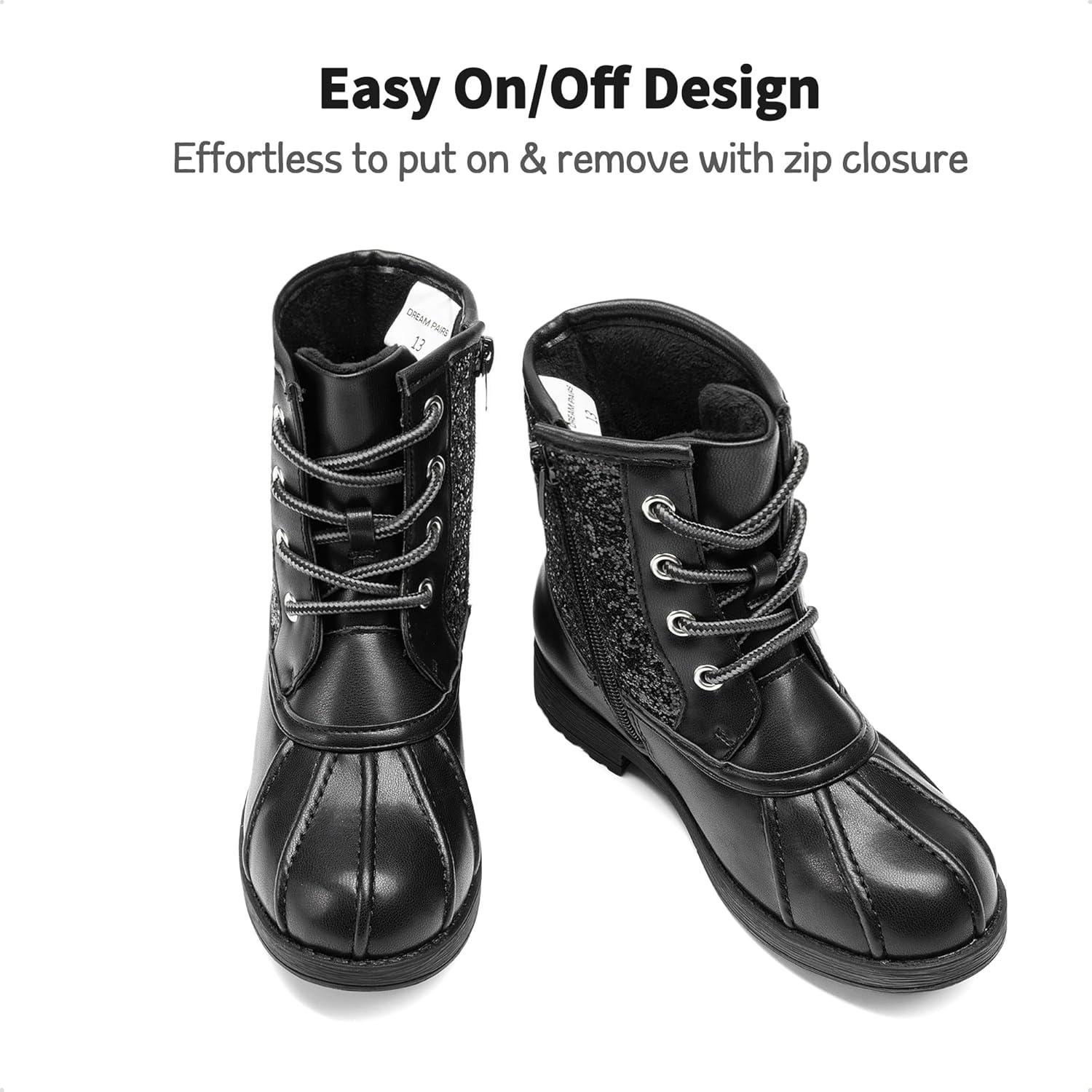 imageDREAM PAIRS Girls Glitter Ankle Boots Warm and Soft Velvet Lining with Side Zipper for ToddlerLittle KidBig KidAll Black