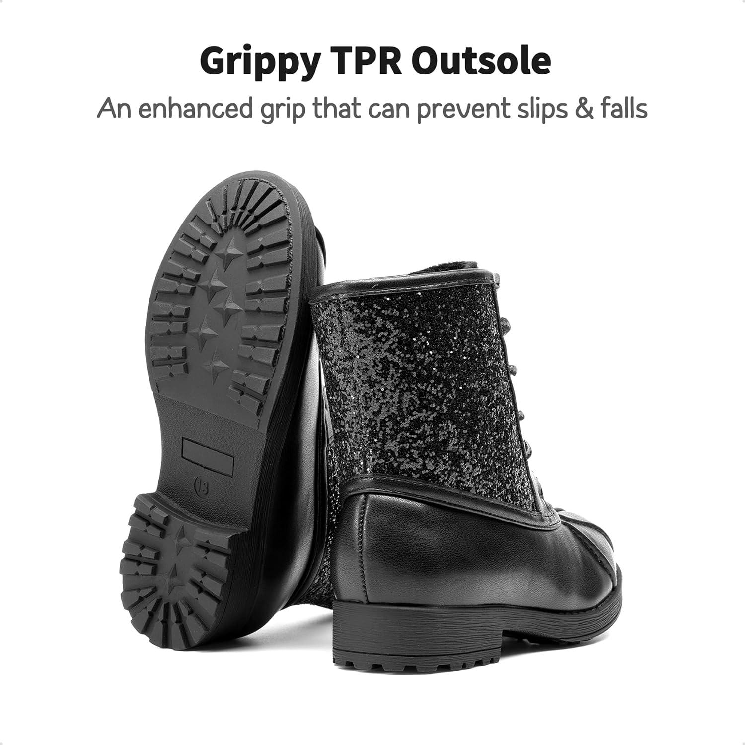 imageDREAM PAIRS Girls Glitter Ankle Boots Warm and Soft Velvet Lining with Side Zipper for ToddlerLittle KidBig KidAll Black