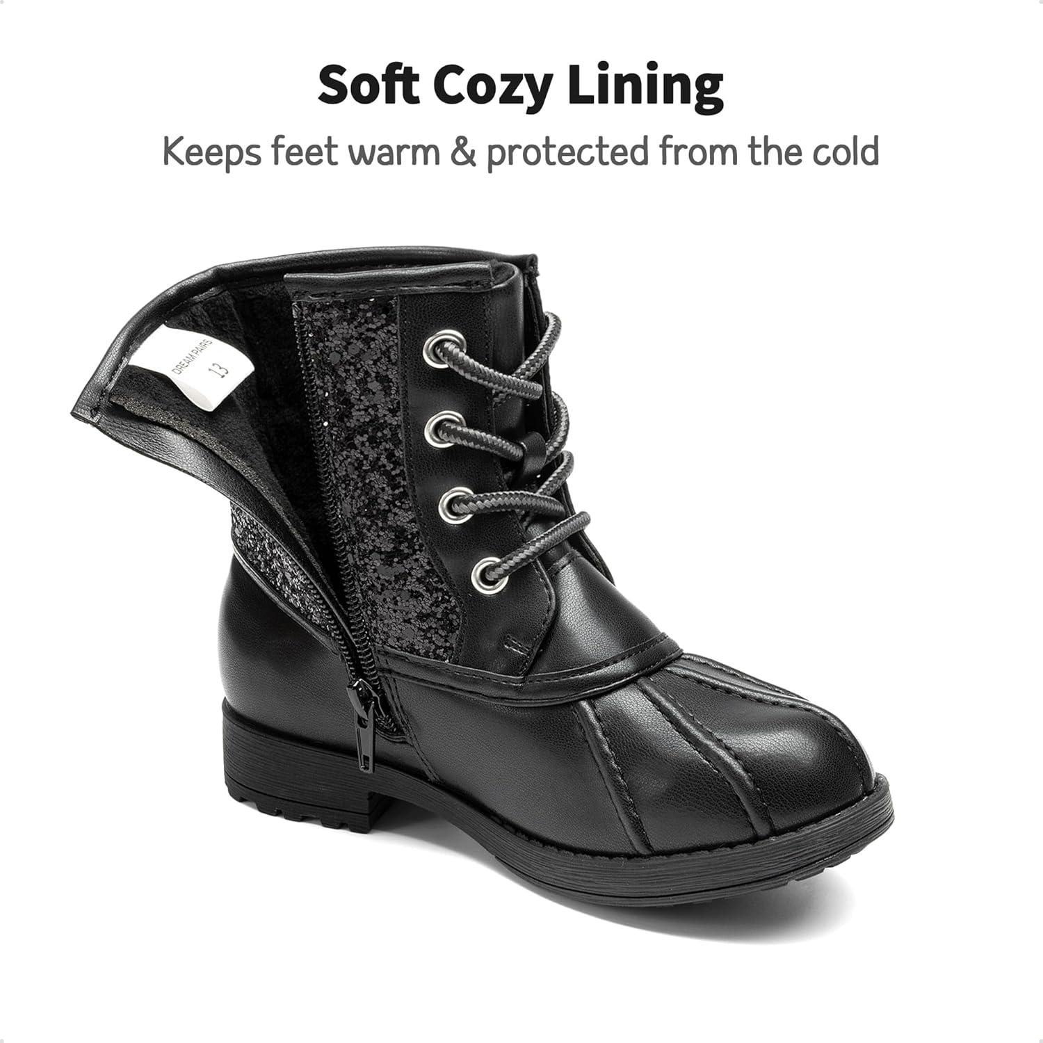 imageDREAM PAIRS Girls Glitter Ankle Boots Warm and Soft Velvet Lining with Side Zipper for ToddlerLittle KidBig KidAll Black