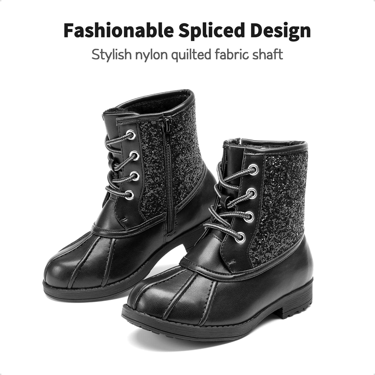 imageDREAM PAIRS Girls Glitter Ankle Boots Warm and Soft Velvet Lining with Side Zipper for ToddlerLittle KidBig KidAll Black