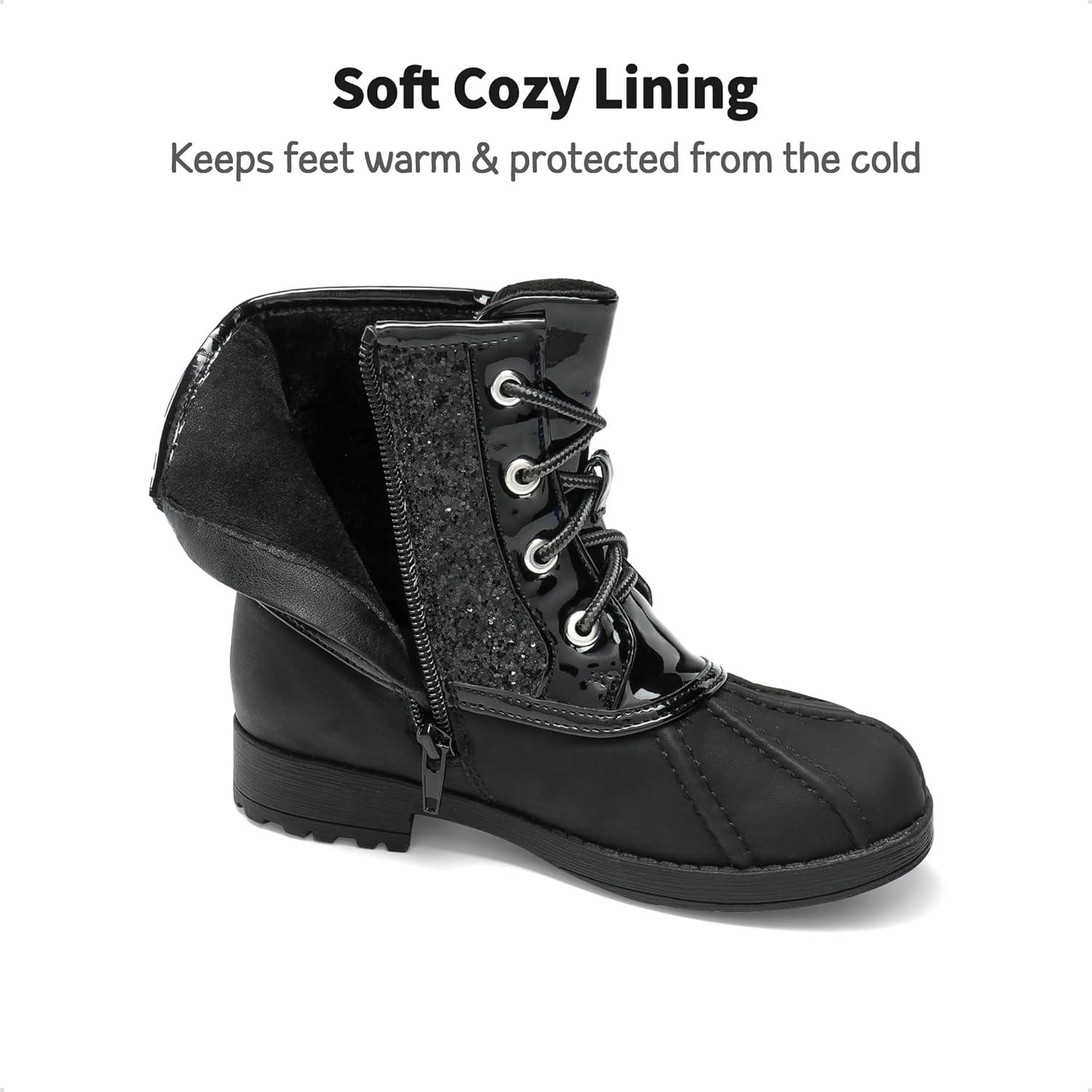 imageDREAM PAIRS Girls Glitter Ankle Boots Warm and Soft Velvet Lining with Side Zipper for ToddlerLittle KidBig KidBlack