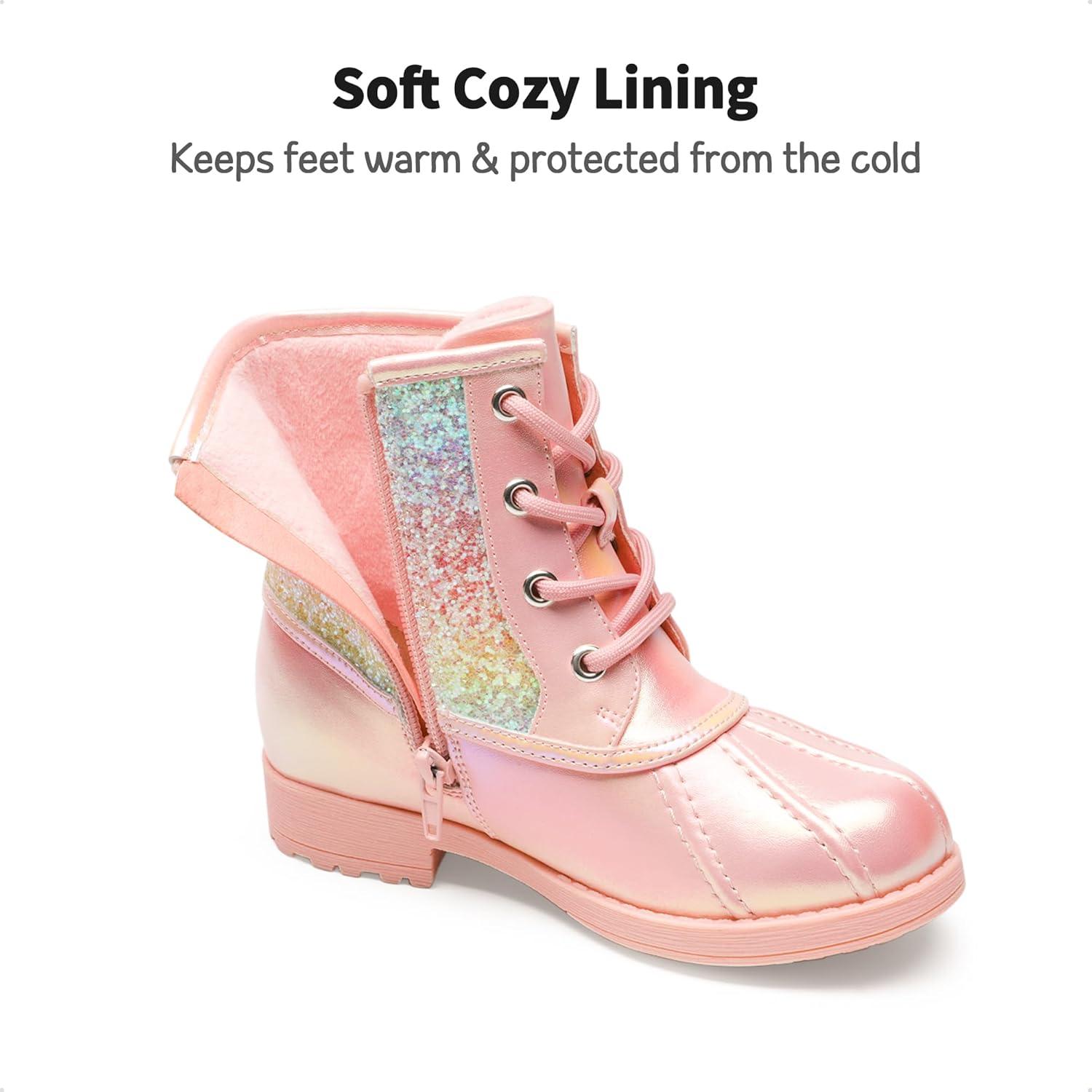 imageDREAM PAIRS Girls Glitter Ankle Boots Warm and Soft Velvet Lining with Side Zipper for ToddlerLittle KidBig KidPinkRainbow