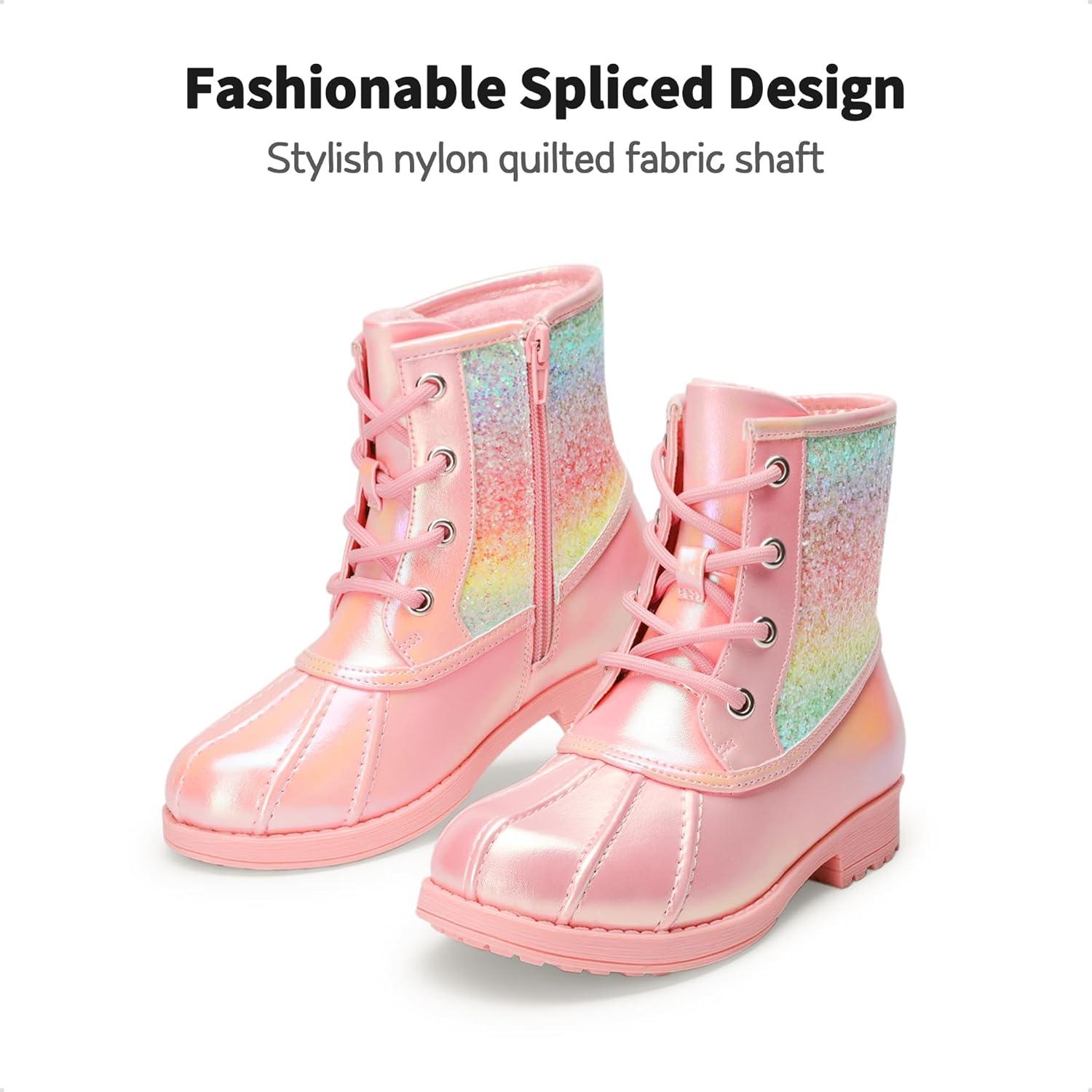 imageDREAM PAIRS Girls Glitter Ankle Boots Warm and Soft Velvet Lining with Side Zipper for ToddlerLittle KidBig KidPinkRainbow