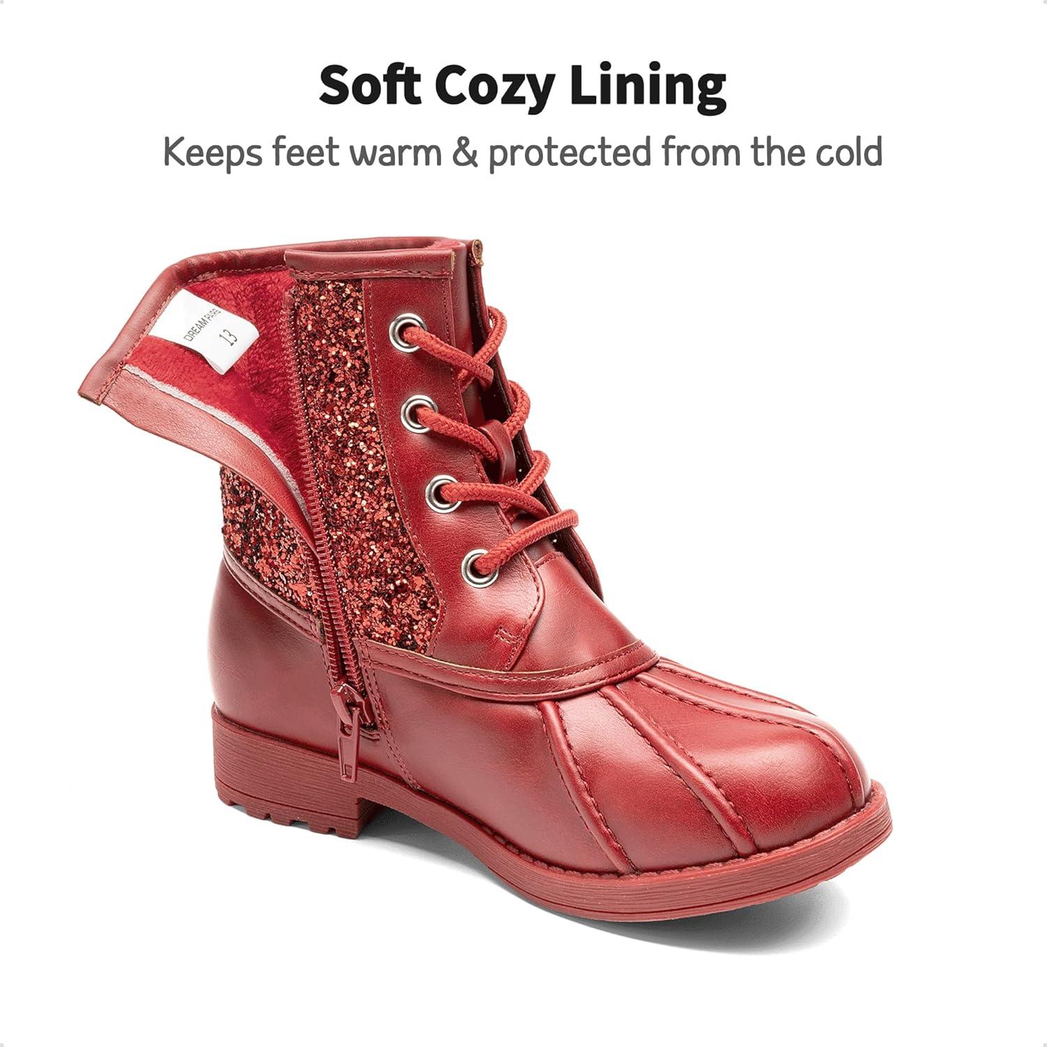 imageDREAM PAIRS Girls Glitter Ankle Boots Warm and Soft Velvet Lining with Side Zipper for ToddlerLittle KidBig KidRed