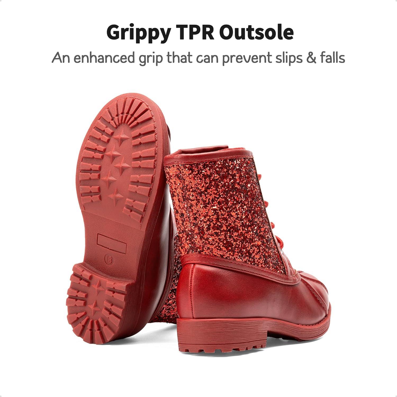 imageDREAM PAIRS Girls Glitter Ankle Boots Warm and Soft Velvet Lining with Side Zipper for ToddlerLittle KidBig KidRed