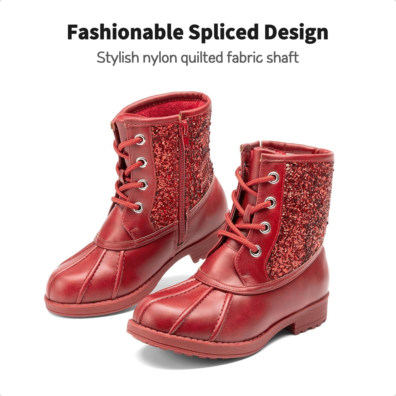 imageDREAM PAIRS Girls Glitter Ankle Boots Warm and Soft Velvet Lining with Side Zipper for ToddlerLittle KidBig KidRed