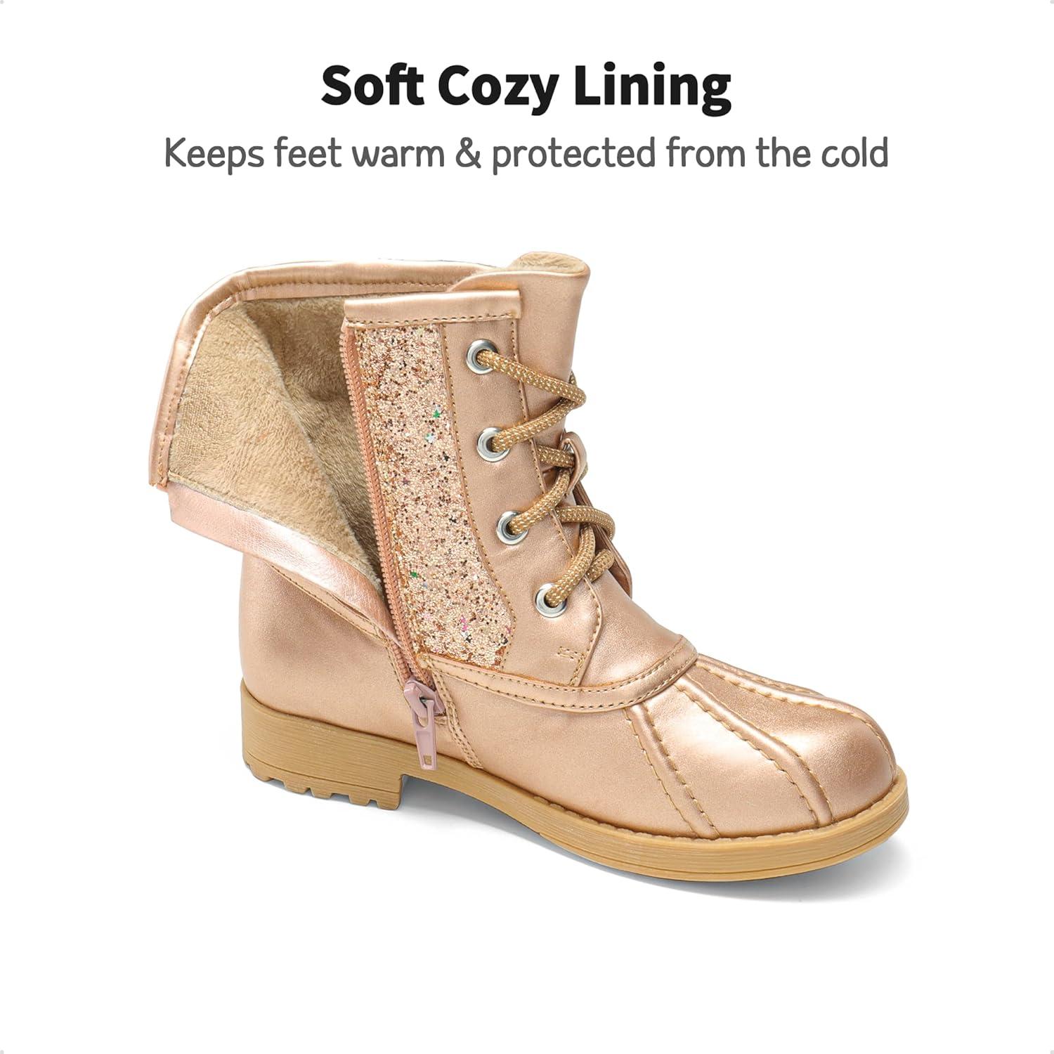 imageDREAM PAIRS Girls Glitter Ankle Boots Warm and Soft Velvet Lining with Side Zipper for ToddlerLittle KidBig KidRoseGold