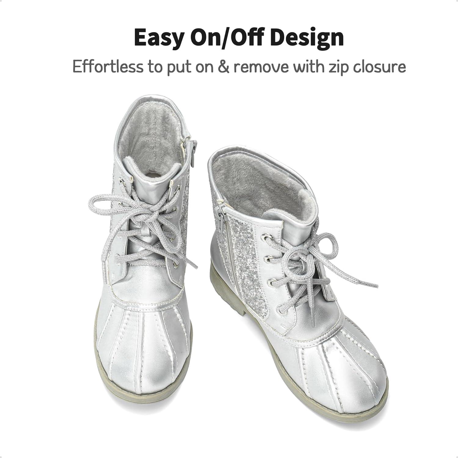 imageDREAM PAIRS Girls Glitter Ankle Boots Warm and Soft Velvet Lining with Side Zipper for ToddlerLittle KidBig KidSliver