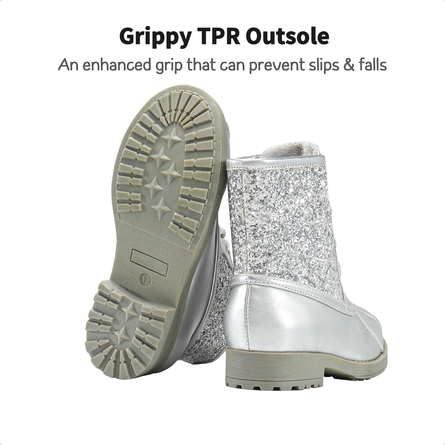 imageDREAM PAIRS Girls Glitter Ankle Boots Warm and Soft Velvet Lining with Side Zipper for ToddlerLittle KidBig KidSliver