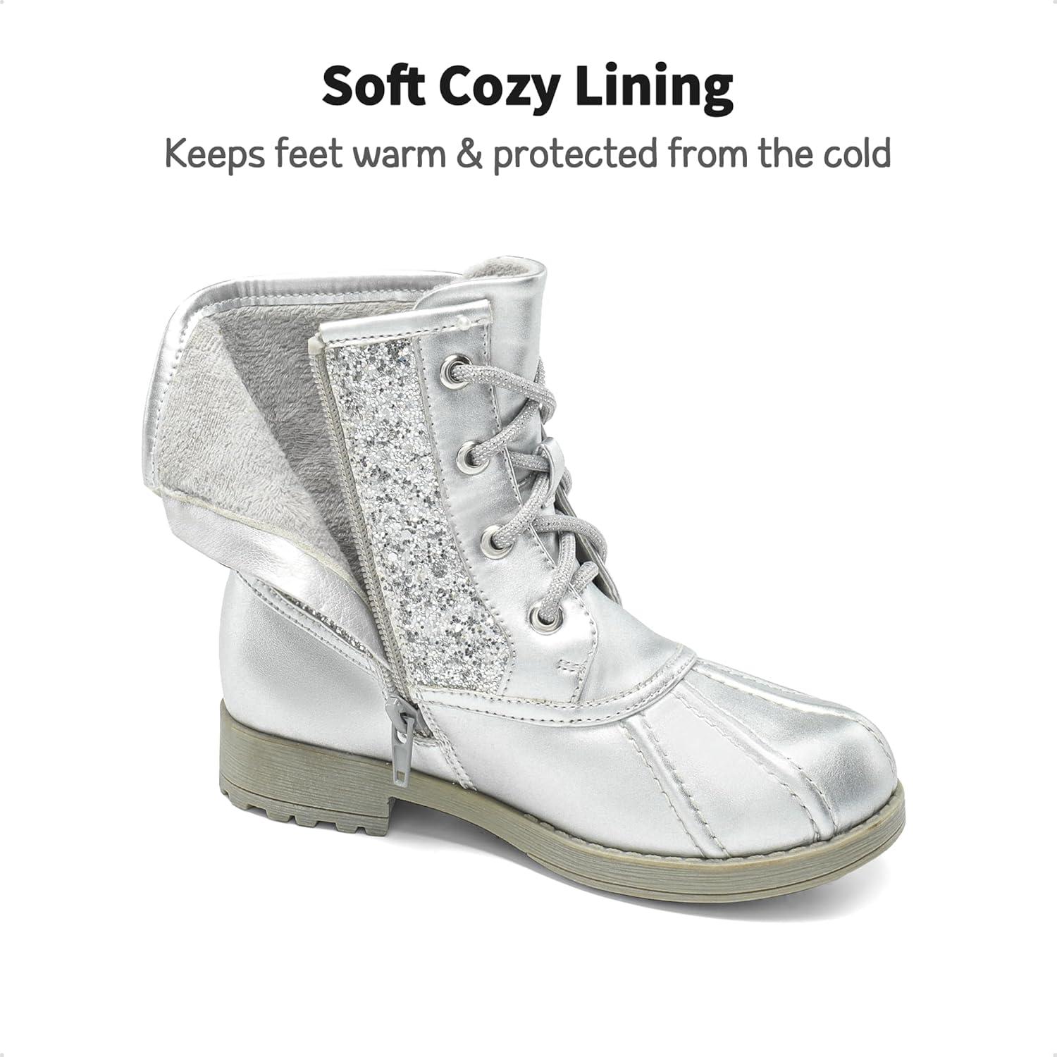 imageDREAM PAIRS Girls Glitter Ankle Boots Warm and Soft Velvet Lining with Side Zipper for ToddlerLittle KidBig KidSliver