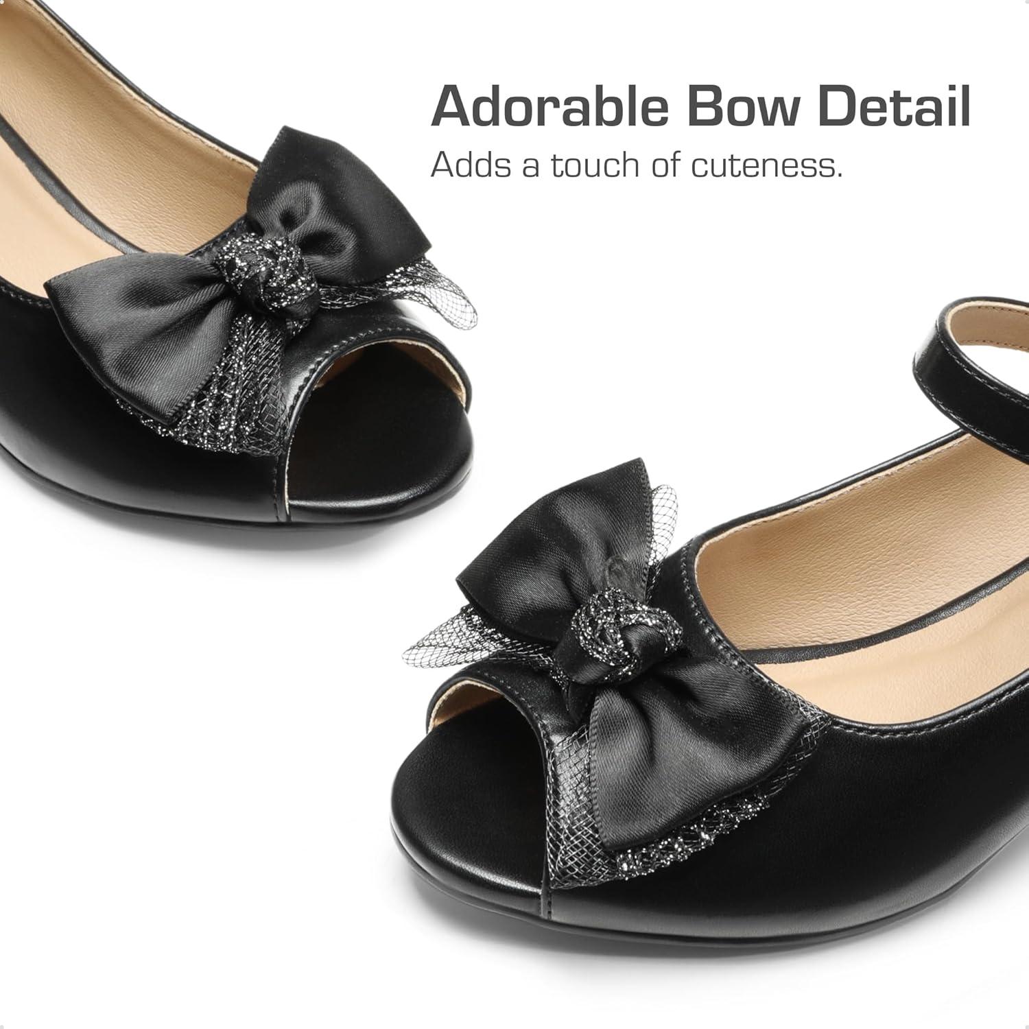 imageDREAM PAIRS Girls Heels Dress Shoes Flats for Wedding Bow Flower Princess Shoes for Little KidBig KidBlackpu
