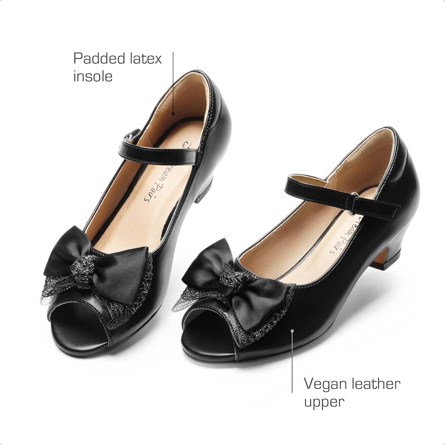 imageDREAM PAIRS Girls Heels Dress Shoes Flats for Wedding Bow Flower Princess Shoes for Little KidBig KidBlackpu