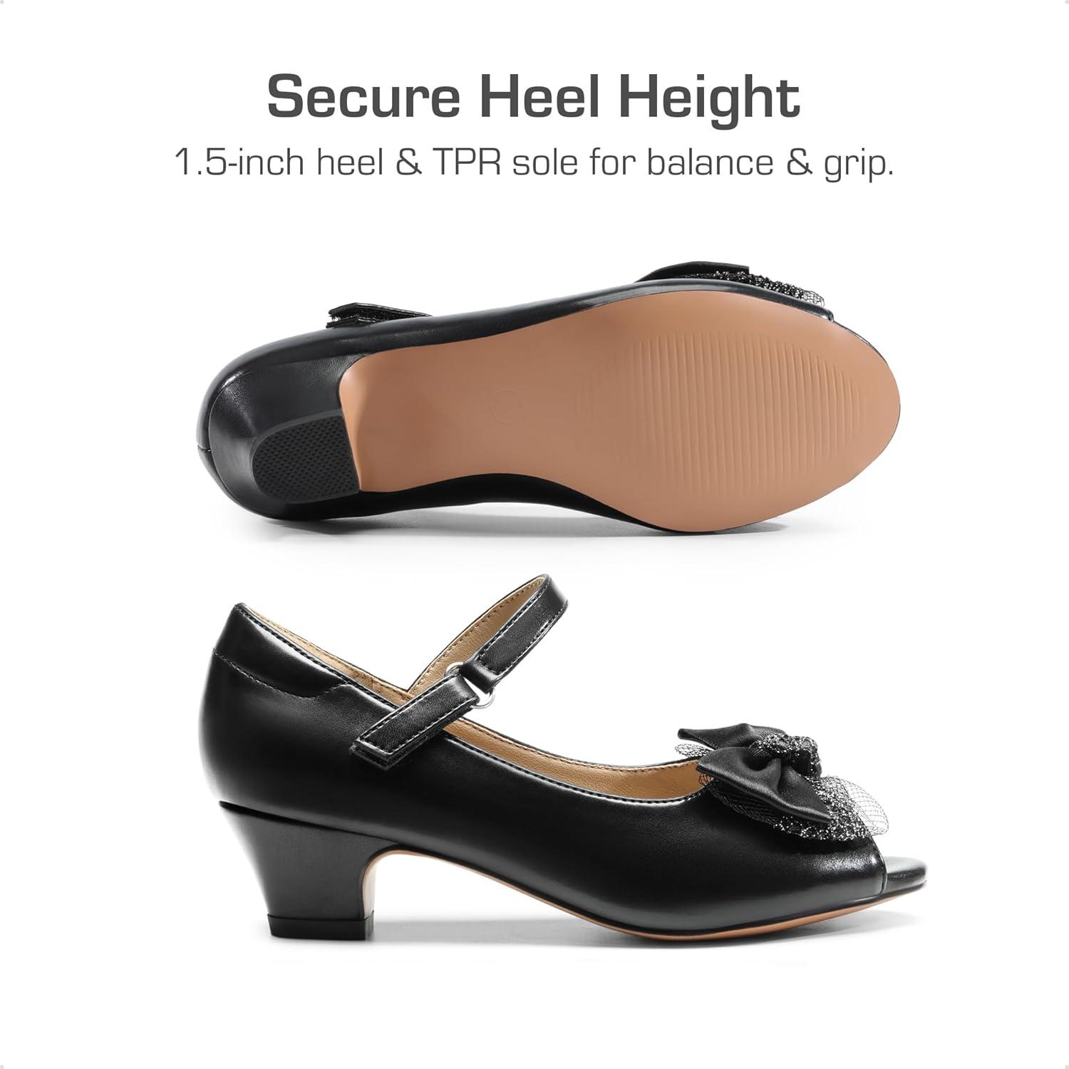 imageDREAM PAIRS Girls Heels Dress Shoes Flats for Wedding Bow Flower Princess Shoes for Little KidBig KidBlackpu