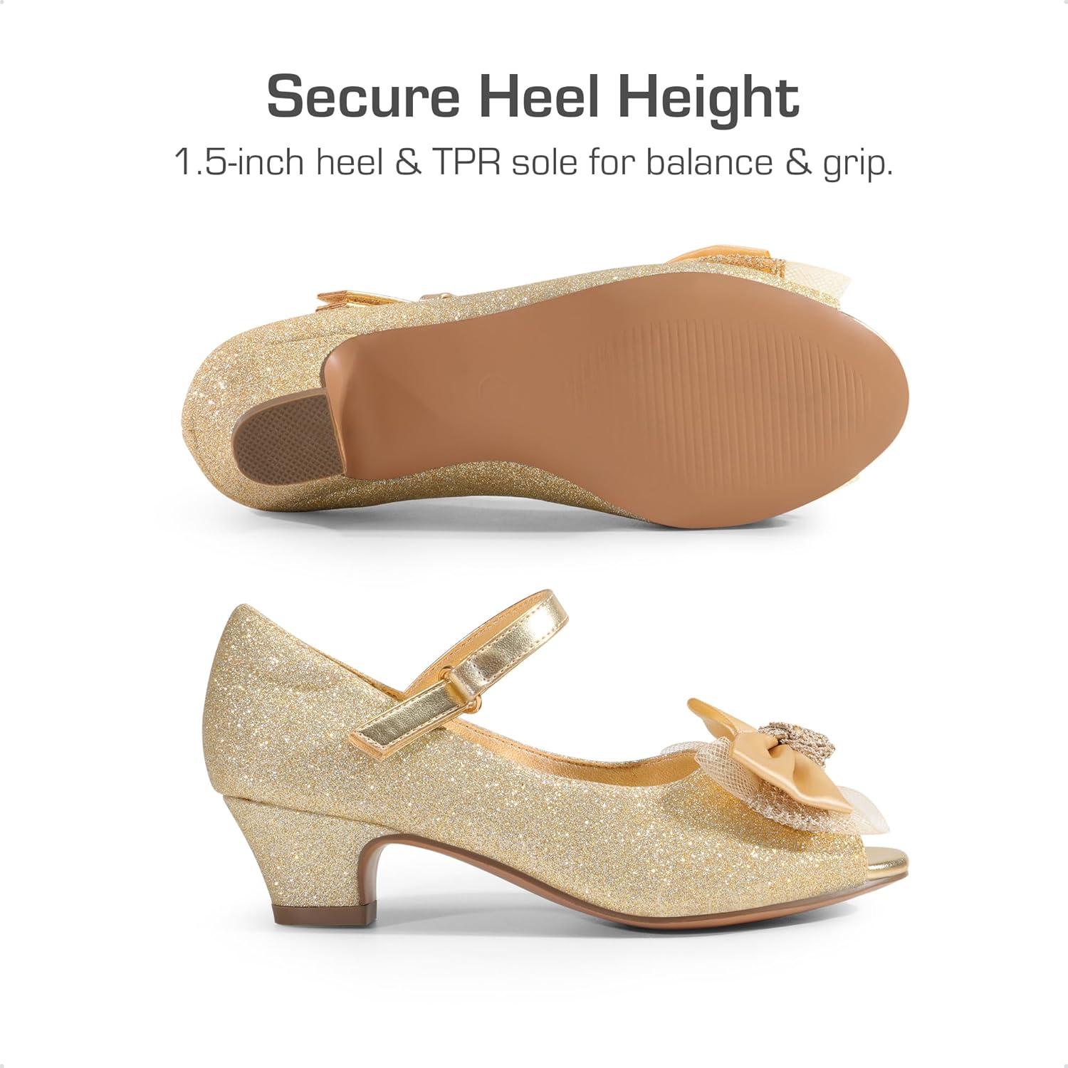 imageDREAM PAIRS Girls Heels Dress Shoes Flats for Wedding Bow Flower Princess Shoes for Little KidBig KidGoldglitter