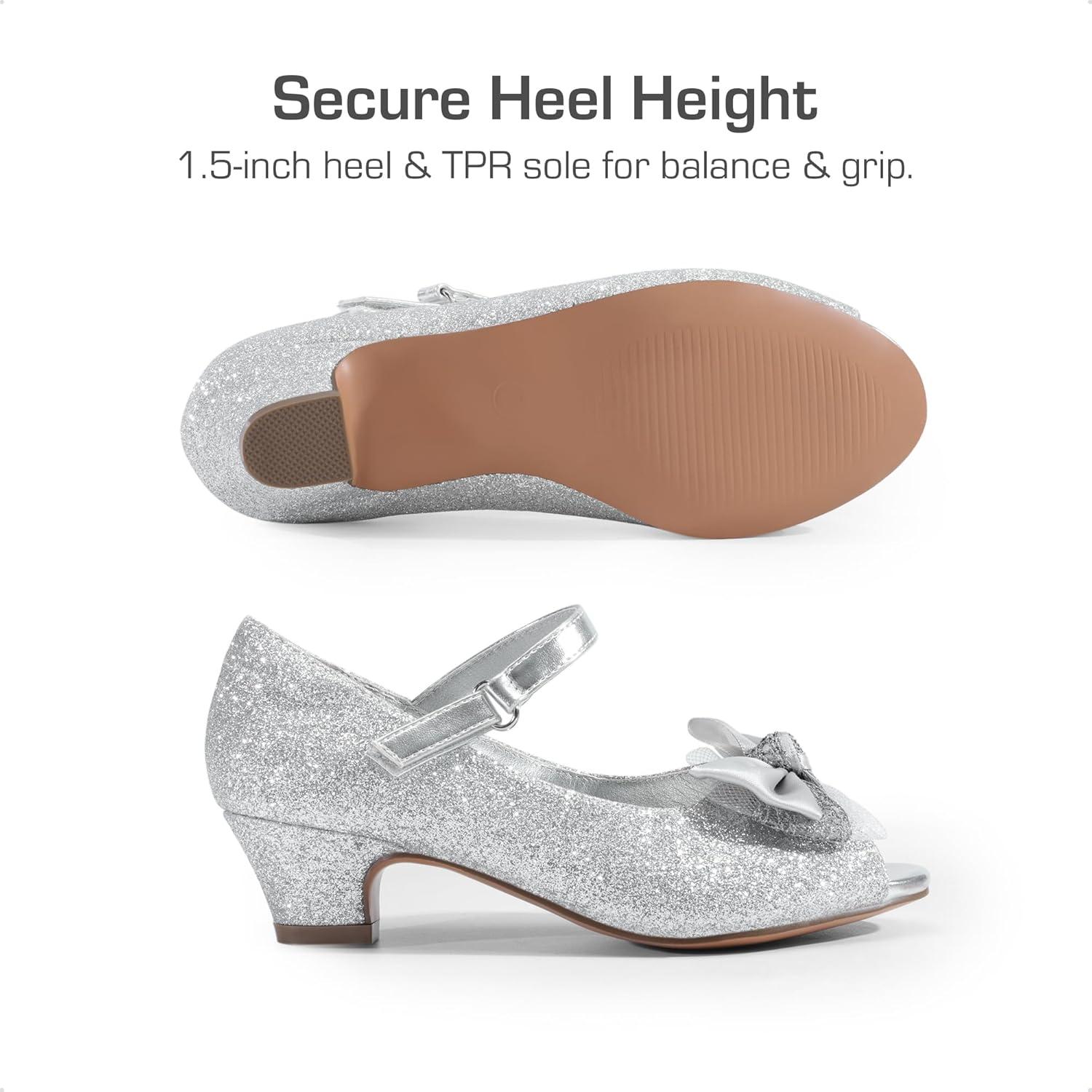 imageDREAM PAIRS Girls Heels Dress Shoes Flats for Wedding Bow Flower Princess Shoes for Little KidBig KidSilverglitter