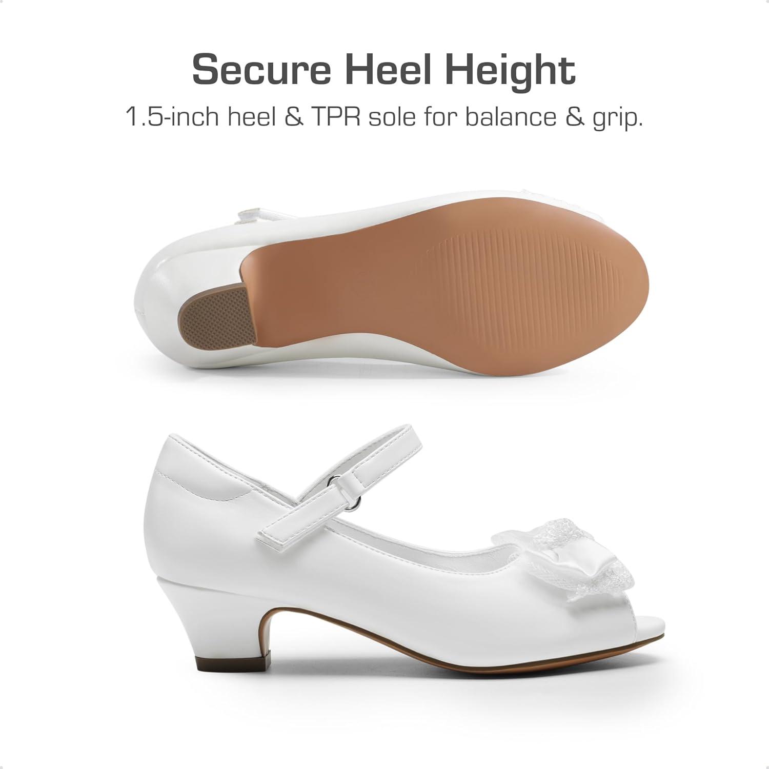 imageDREAM PAIRS Girls Heels Dress Shoes Flats for Wedding Bow Flower Princess Shoes for Little KidBig KidWhitepu
