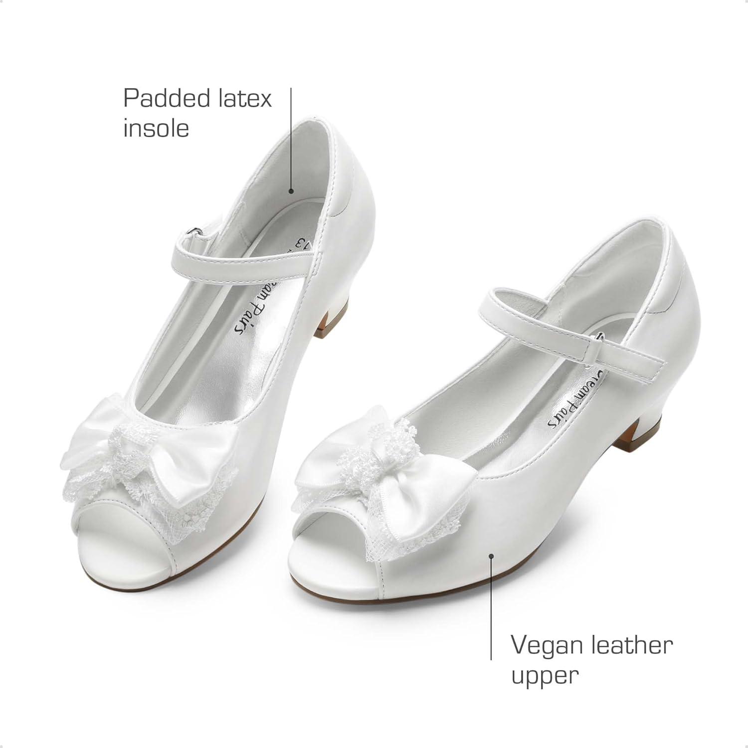 imageDREAM PAIRS Girls Heels Dress Shoes Flats for Wedding Bow Flower Princess Shoes for Little KidBig KidWhitepu