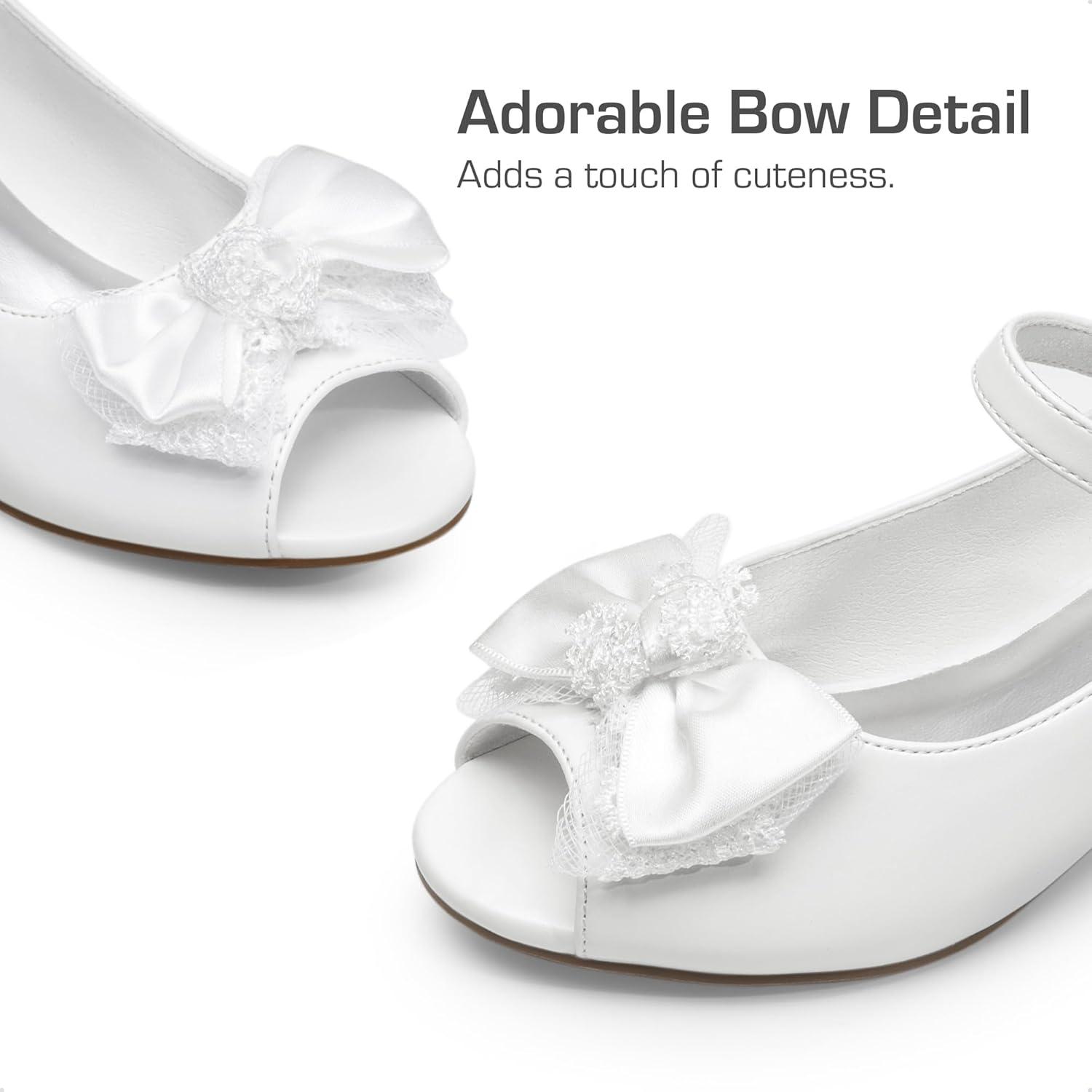 imageDREAM PAIRS Girls Heels Dress Shoes Flats for Wedding Bow Flower Princess Shoes for Little KidBig KidWhitepu