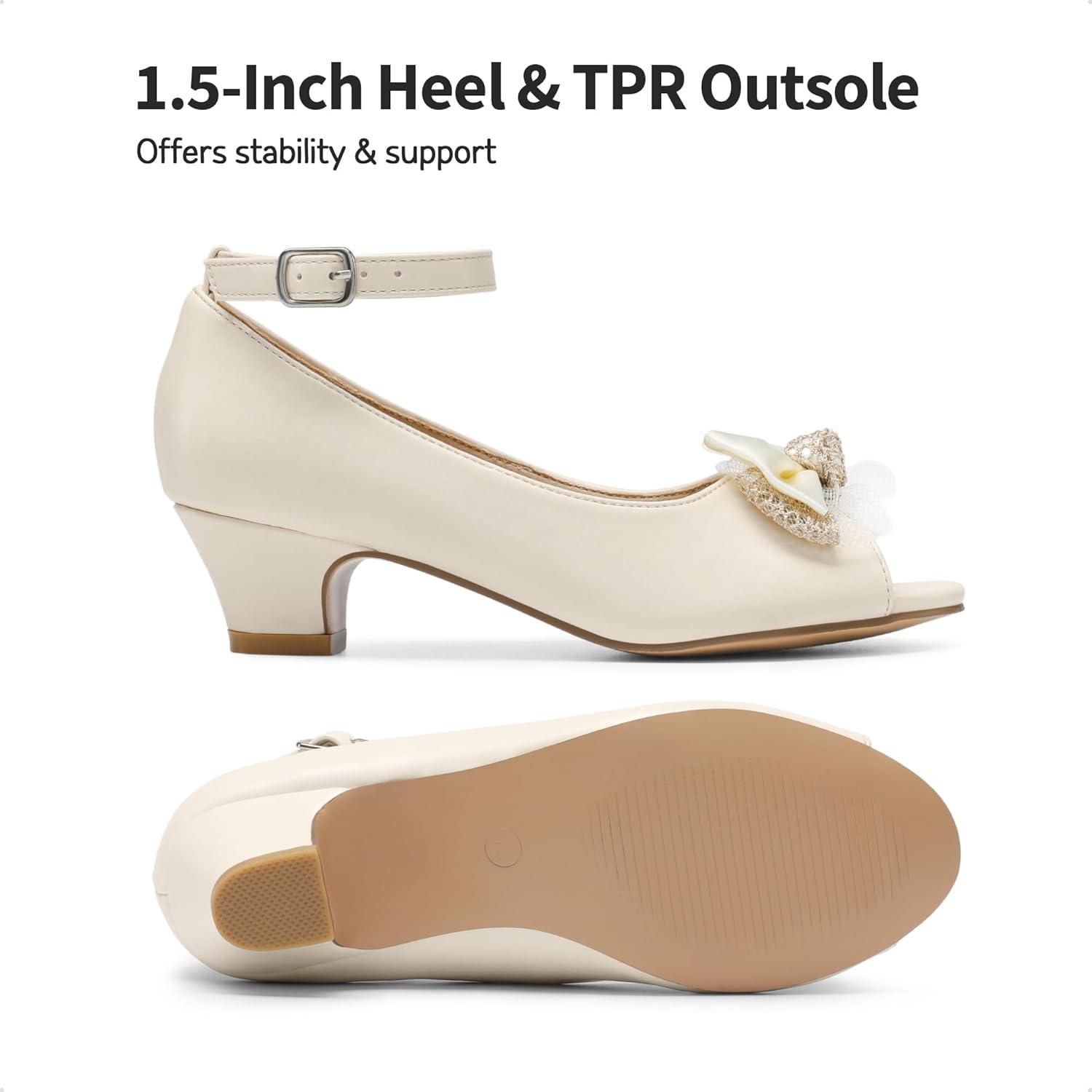 imageDREAM PAIRS Girls Heels Dress Shoes Wedding Party Bow Flower Girl Shoes Princess Open Toe Sandals for Little KidBig Kid