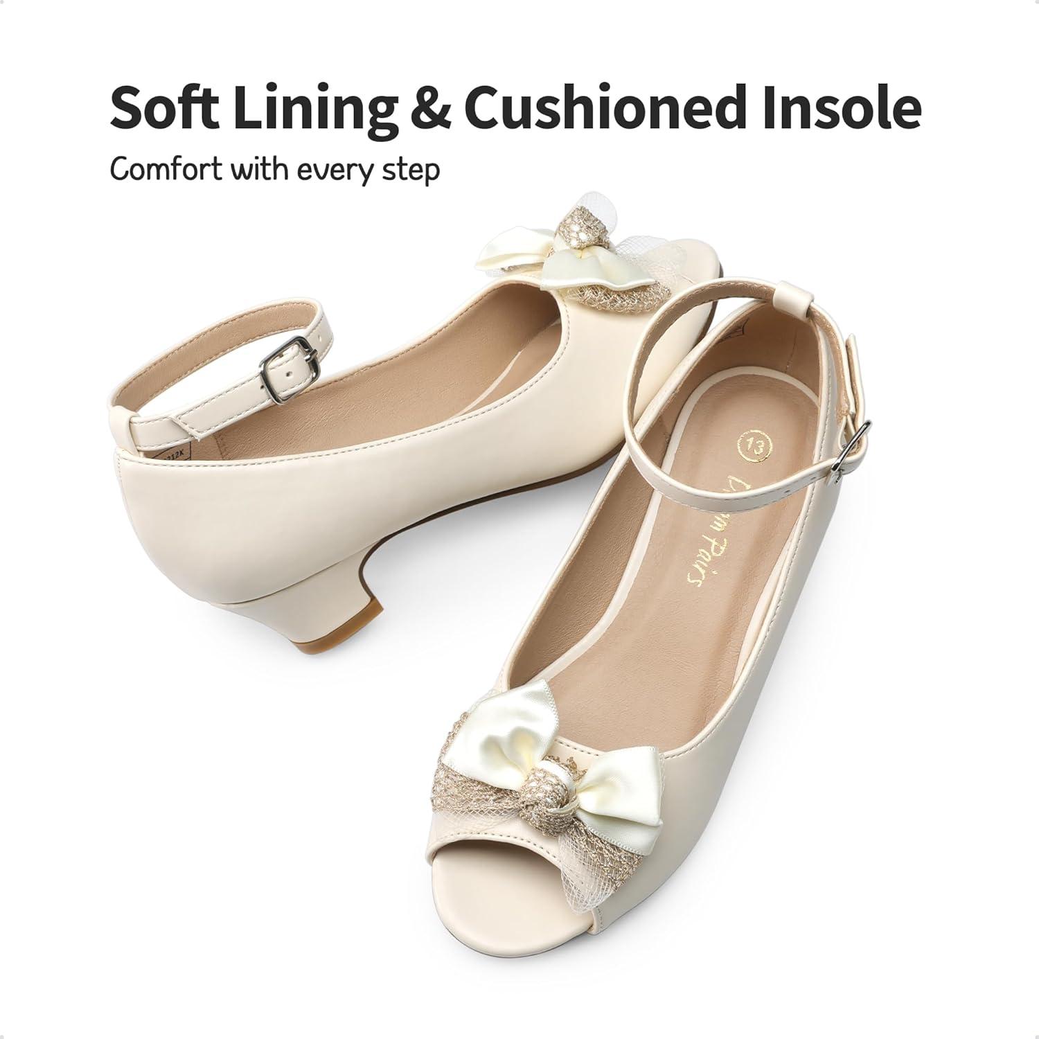 imageDREAM PAIRS Girls Heels Dress Shoes Wedding Party Bow Flower Girl Shoes Princess Open Toe Sandals for Little KidBig Kid