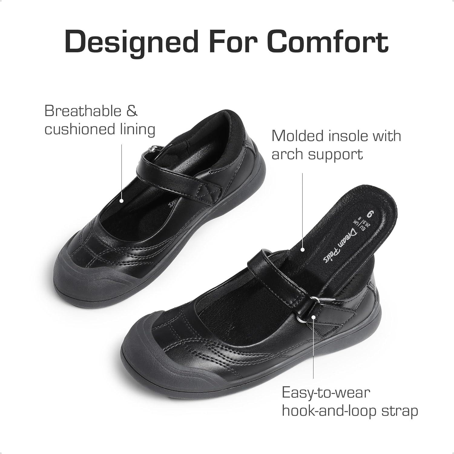 imageDREAM PAIRS Girls Kids Mary Jane School Uniform ToeProtective Shoes Soft Flats Toddler Little KidBlackpu