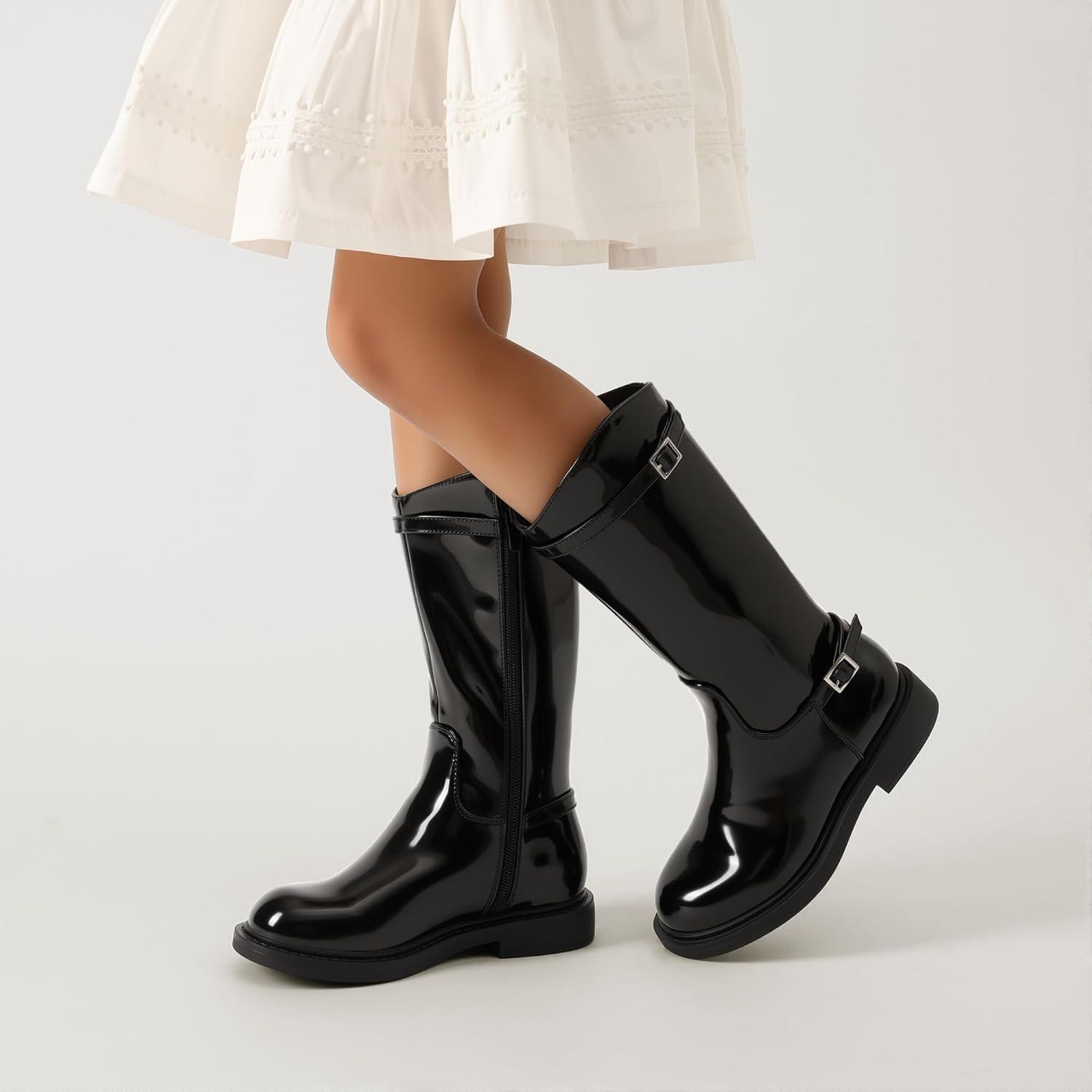 imageDREAM PAIRS Girls Knee High Boots Side Zipper Riding Shoes for Little KidBig KidAll Black