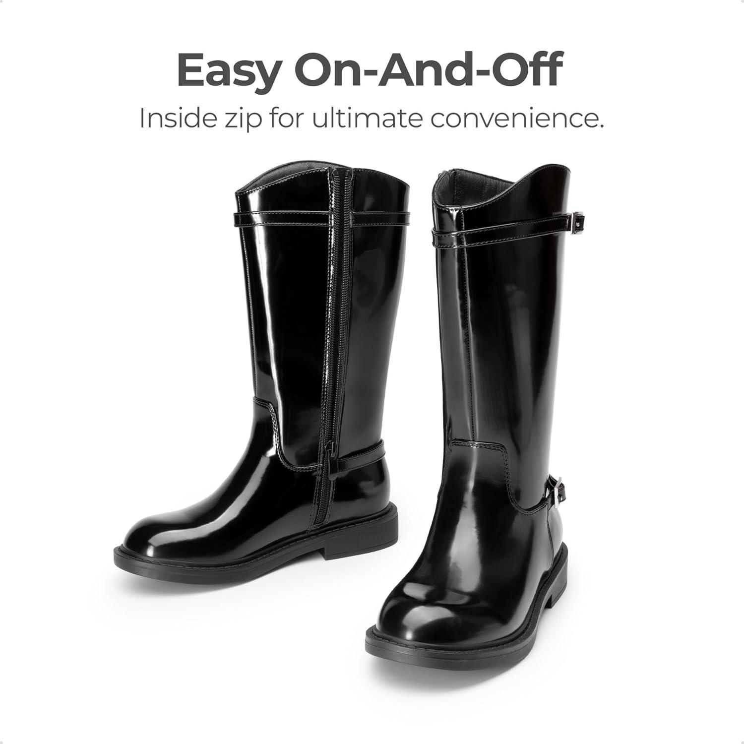 imageDREAM PAIRS Girls Knee High Boots Side Zipper Riding Shoes for Little KidBig KidAll Black