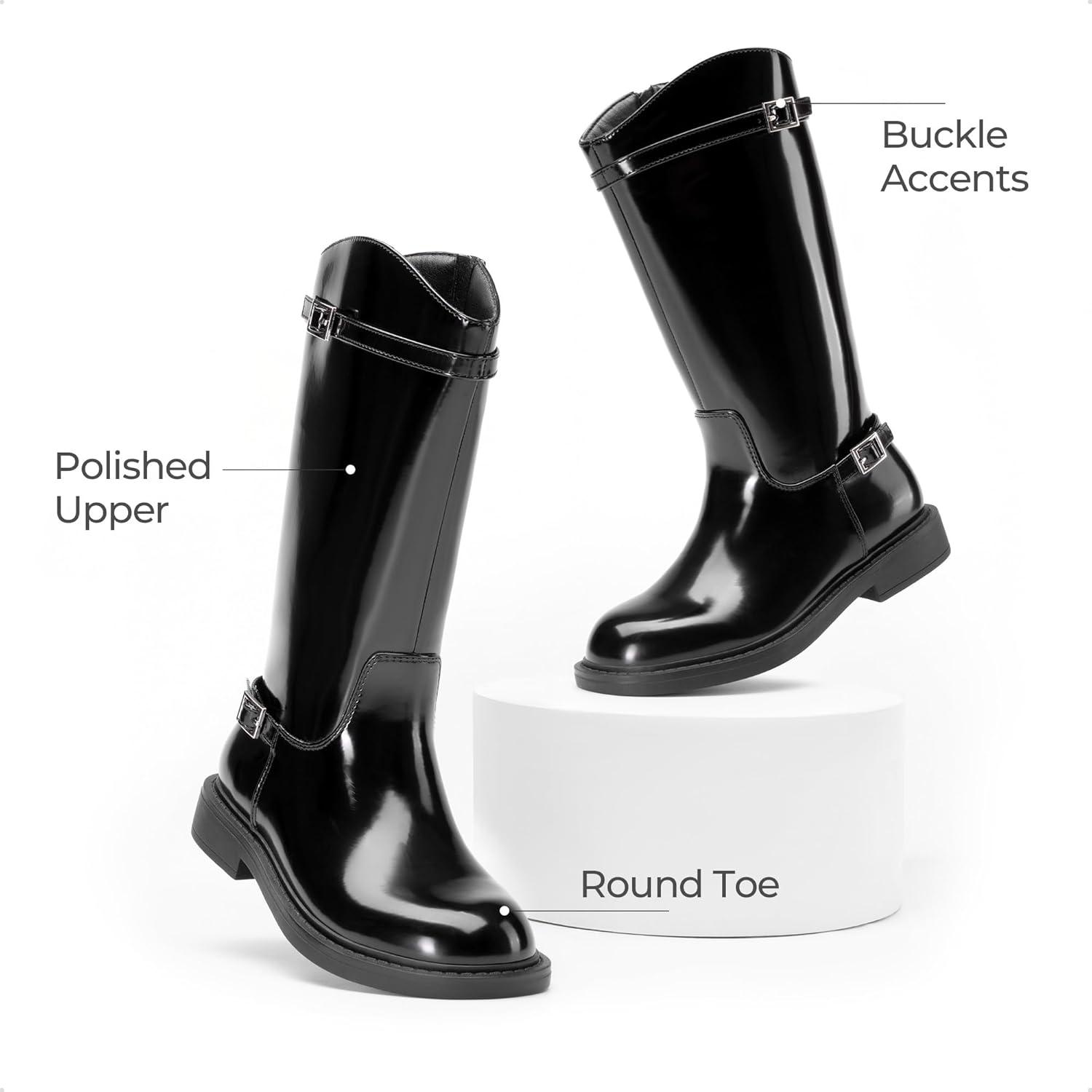 imageDREAM PAIRS Girls Knee High Boots Side Zipper Riding Shoes for Little KidBig KidAll Black