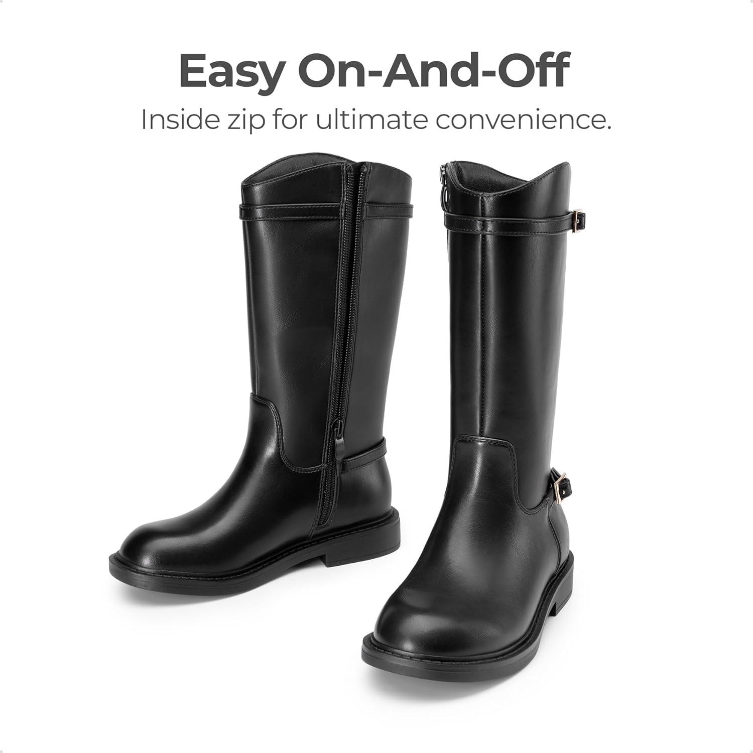imageDREAM PAIRS Girls Knee High Boots Side Zipper Riding Shoes for Little KidBig KidBlack