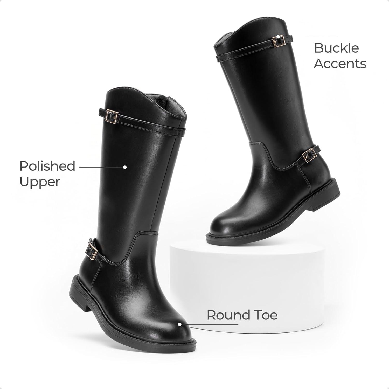 imageDREAM PAIRS Girls Knee High Boots Side Zipper Riding Shoes for Little KidBig KidBlack