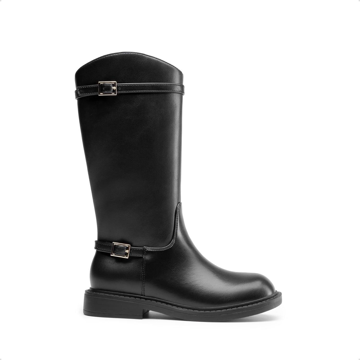 imageDREAM PAIRS Girls Knee High Boots Side Zipper Riding Shoes for Little KidBig KidBlack