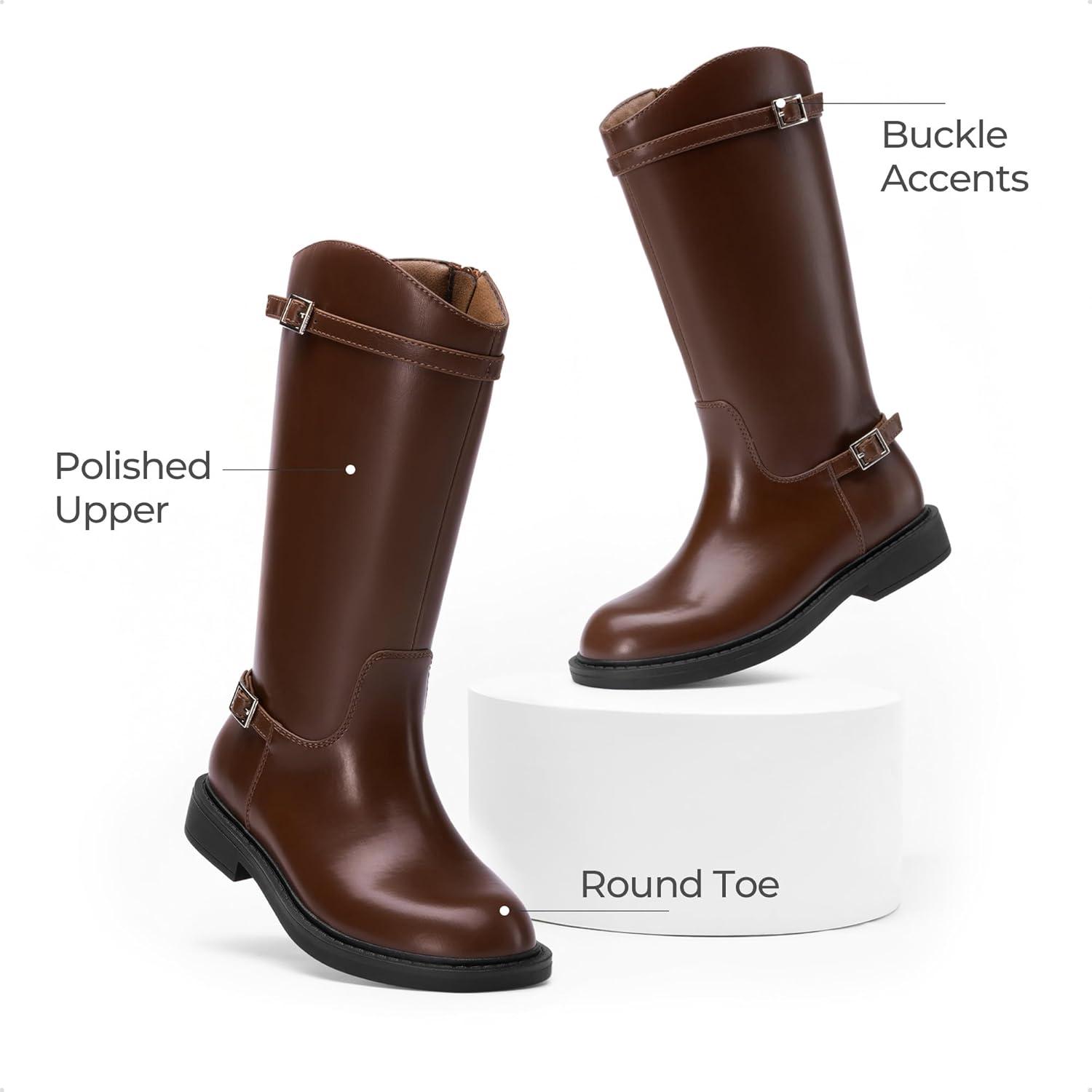 imageDREAM PAIRS Girls Knee High Boots Side Zipper Riding Shoes for Little KidBig KidBrown