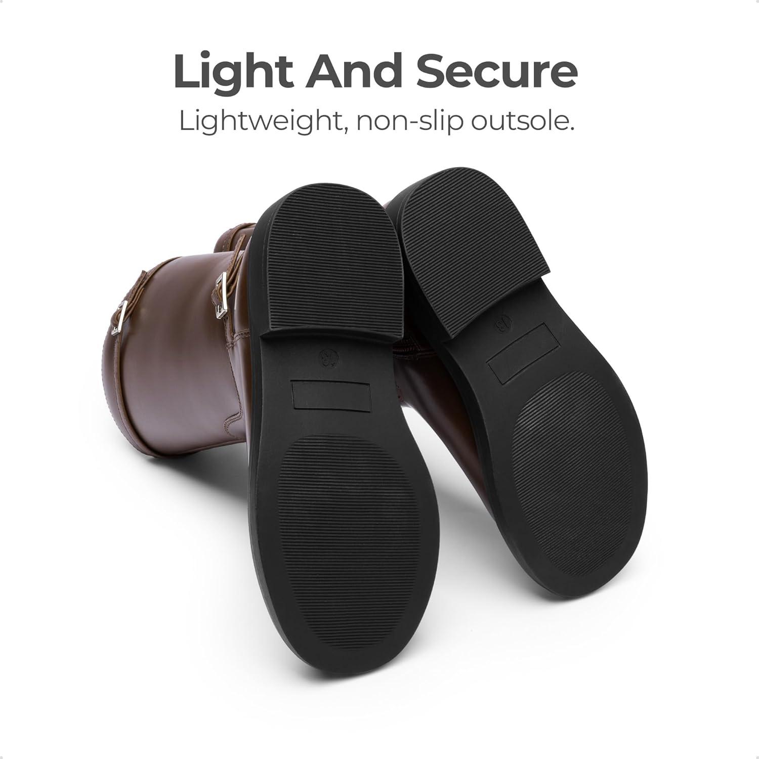 imageDREAM PAIRS Girls Knee High Boots Side Zipper Riding Shoes for Little KidBig KidBrown