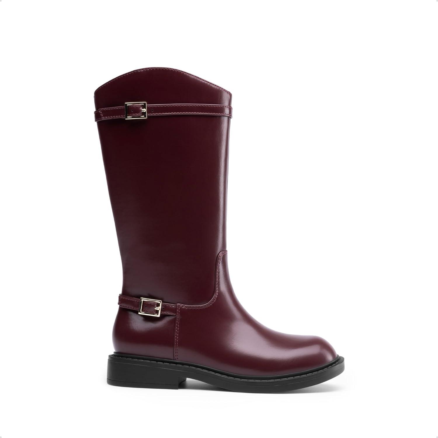 imageDREAM PAIRS Girls Knee High Boots Side Zipper Riding Shoes for Little KidBig KidBurgundy
