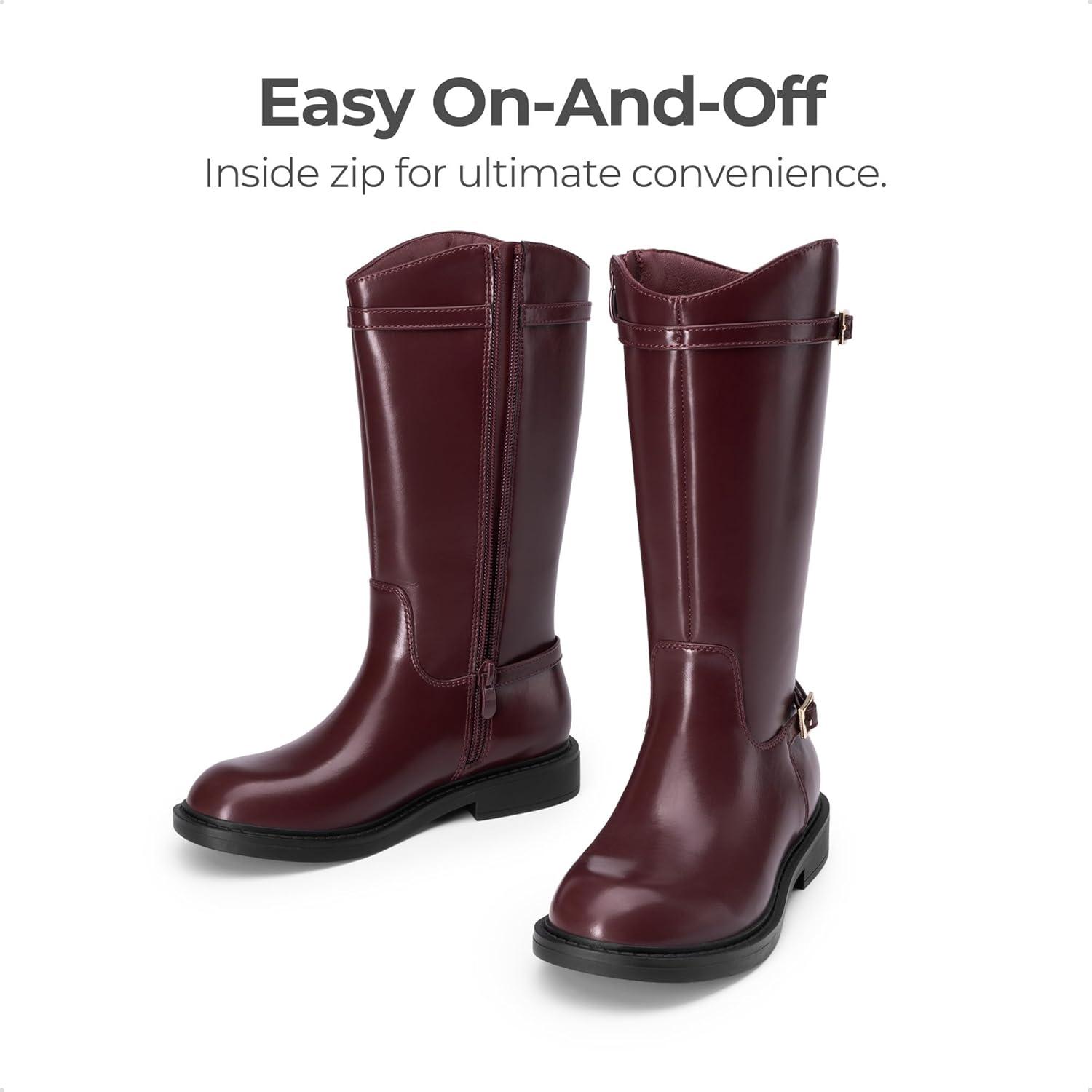 imageDREAM PAIRS Girls Knee High Boots Side Zipper Riding Shoes for Little KidBig KidBurgundy