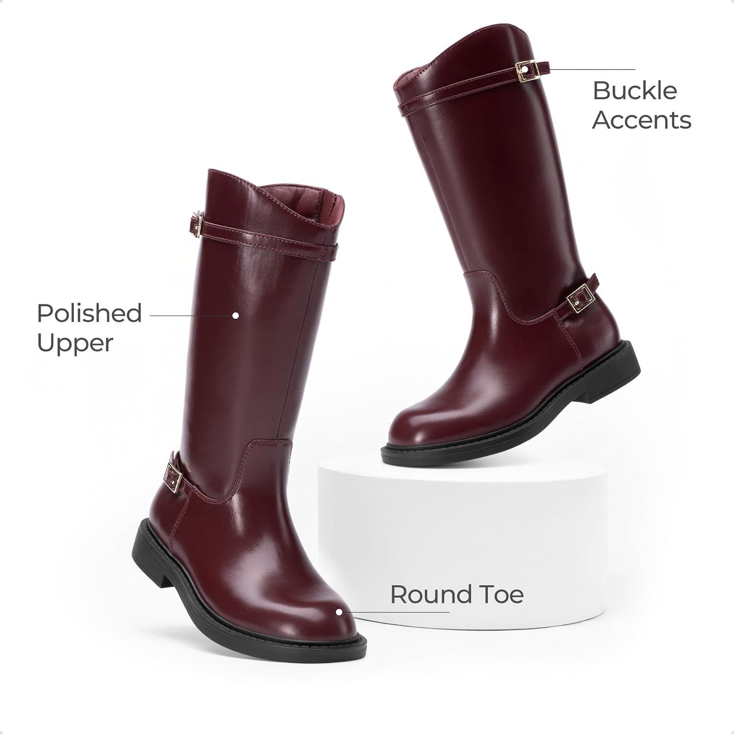 imageDREAM PAIRS Girls Knee High Boots Side Zipper Riding Shoes for Little KidBig KidBurgundy