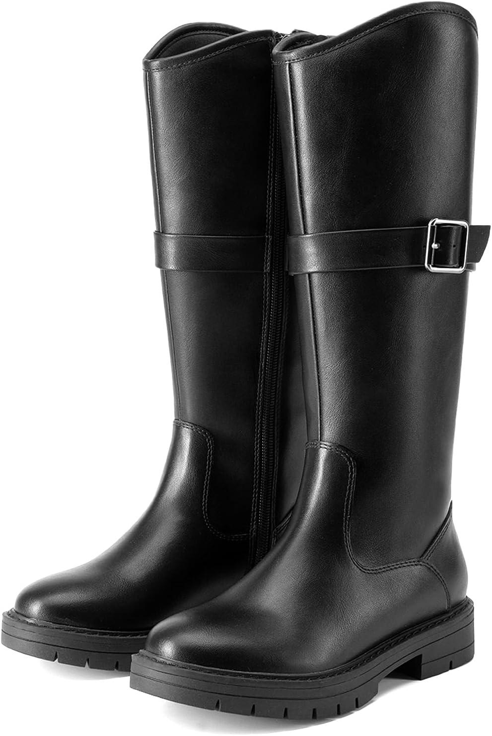 imageDREAM PAIRS Girls Knee High Buckle Fashion Riding Boots Little KidBig KidAll Black