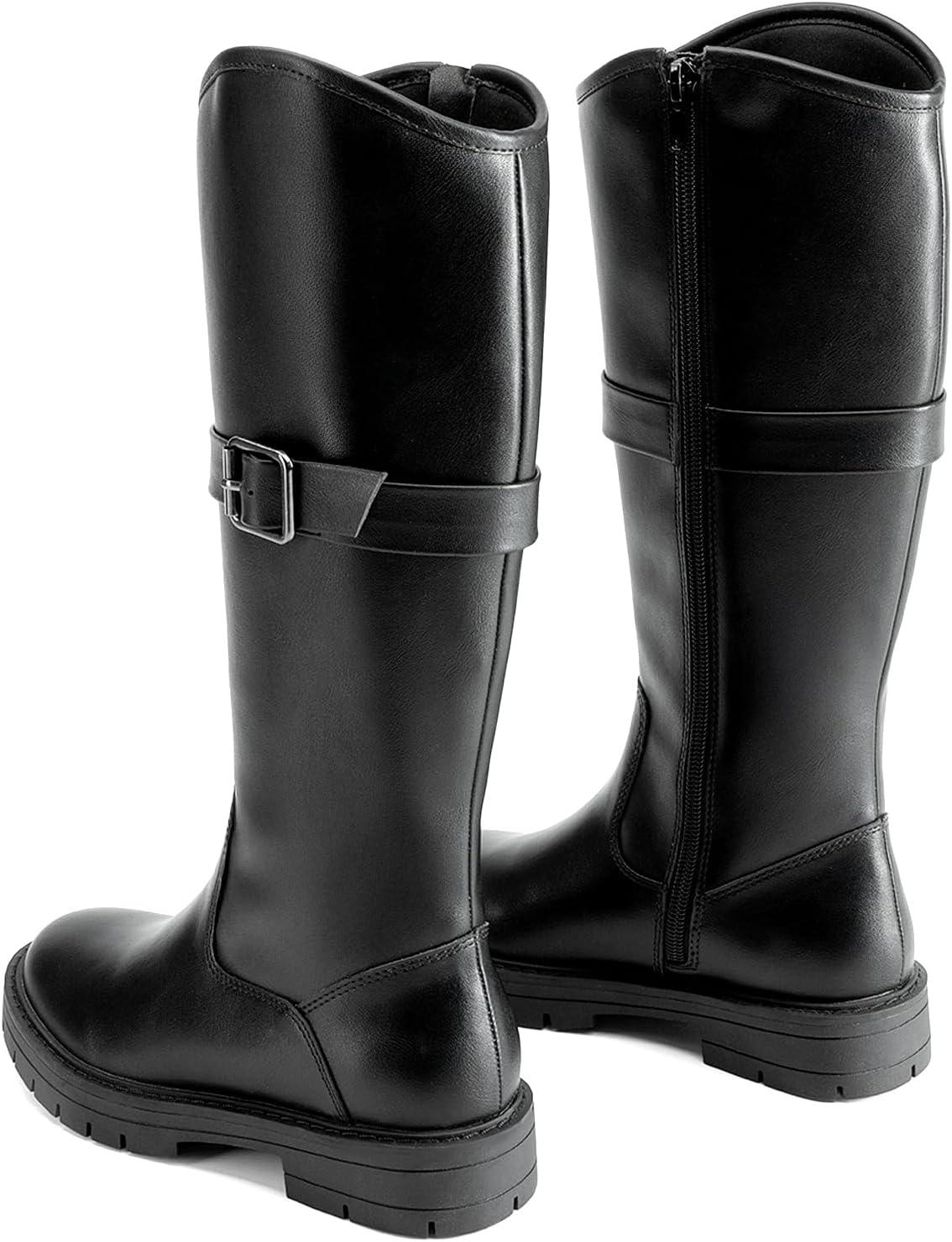 imageDREAM PAIRS Girls Knee High Buckle Fashion Riding Boots Little KidBig KidAll Black