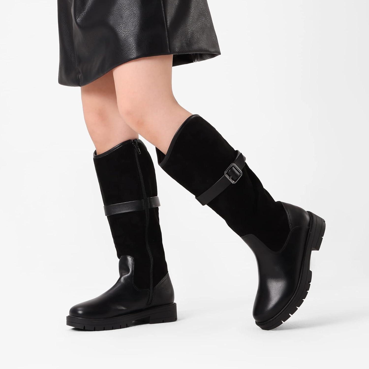 imageDREAM PAIRS Girls Knee High Buckle Fashion Riding Boots Little KidBig KidBlack